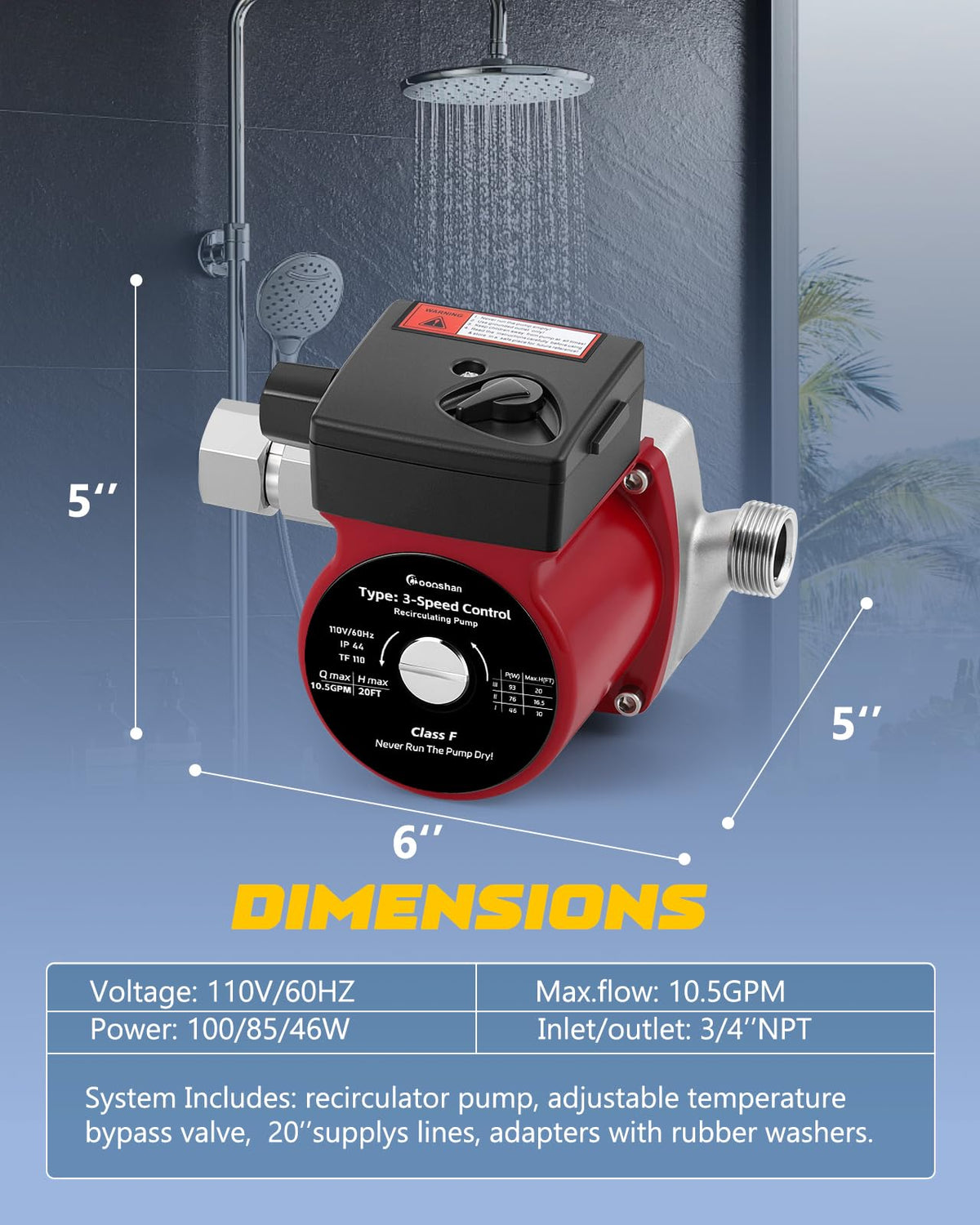 Moonshan Instant Hot Water Recirculating Pump with 304 Stainless Steel Adjustable Bypass Valve Water Recirculating System for Tank Water Heaters (2025 Upgraded)