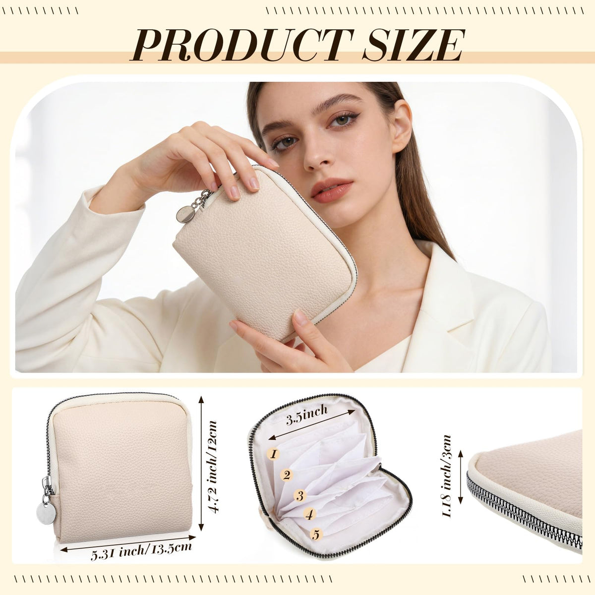 Sadnyy 2 Pcs Small Travel Jewelry Case for Women Jewelry Organizer Case for Travel 5-layer Velvet Zipper Pouch Bag for Bangles Link Bracelets Storage Protect from Tangle Scratch (White)