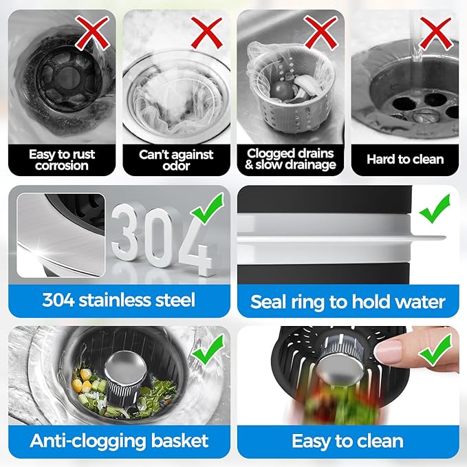 zaa Sink Drain Strainer - 3 in 1 Kitchen Sink Stopper