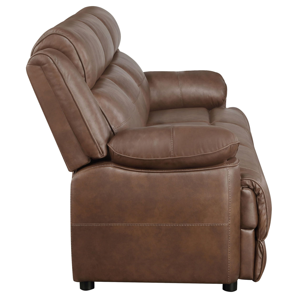 Coaster Home Furnishings - Ellington - Upholstered 3-Seater Sofa with Padded Arm, Faux Leather Upholstery, Pocket Coil Seating and Full Foam Cushions - Transitional - Living Room - Dark Brown - 508281