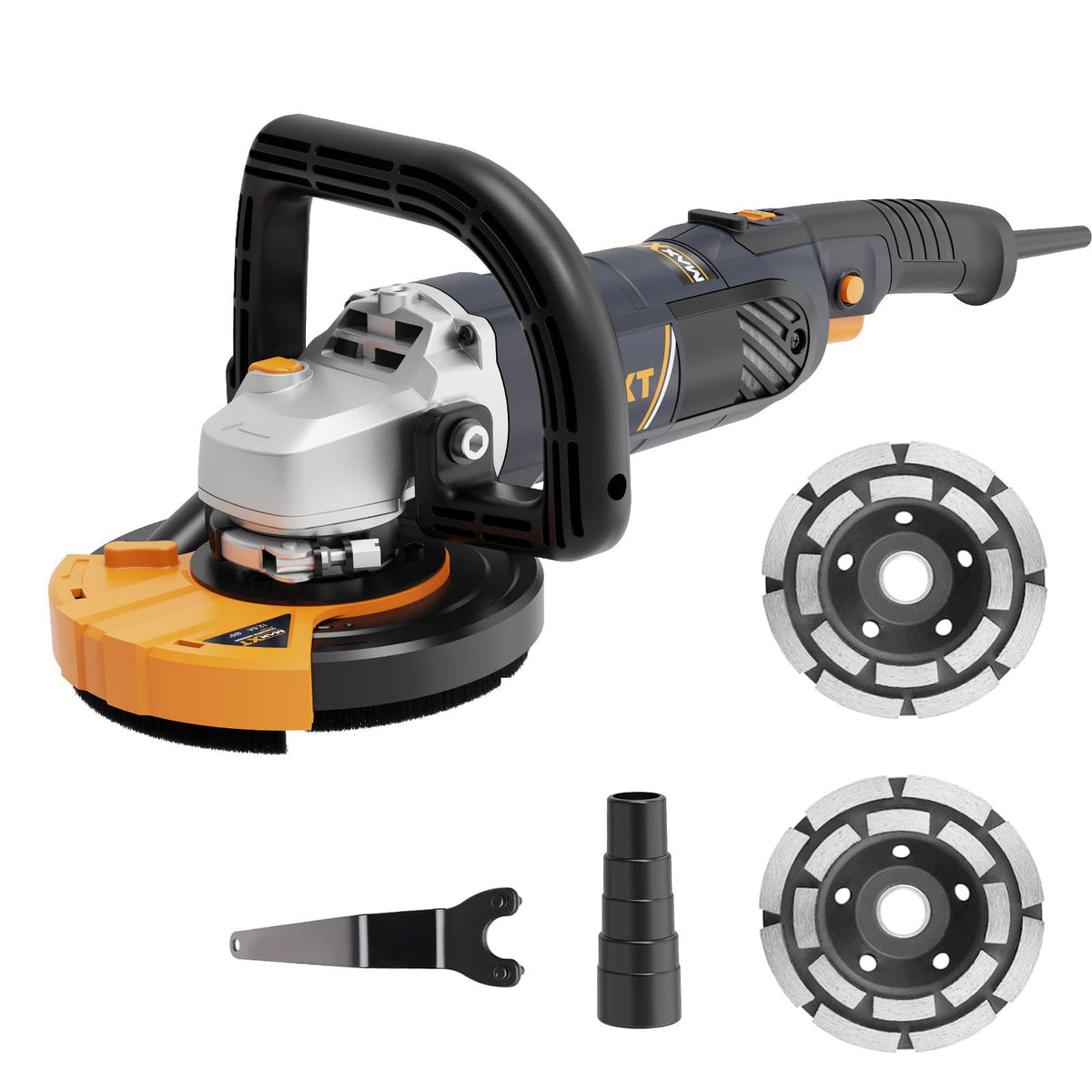 Concrete Surface Grinder Sander 1500W, MAXXT 5 Inch Angle Grinder Set 1000-8500RPM 7 Speed Adjustments, Concrete Sander with Removable Guard for Polishing(Includes 2 Diamond Sanding)