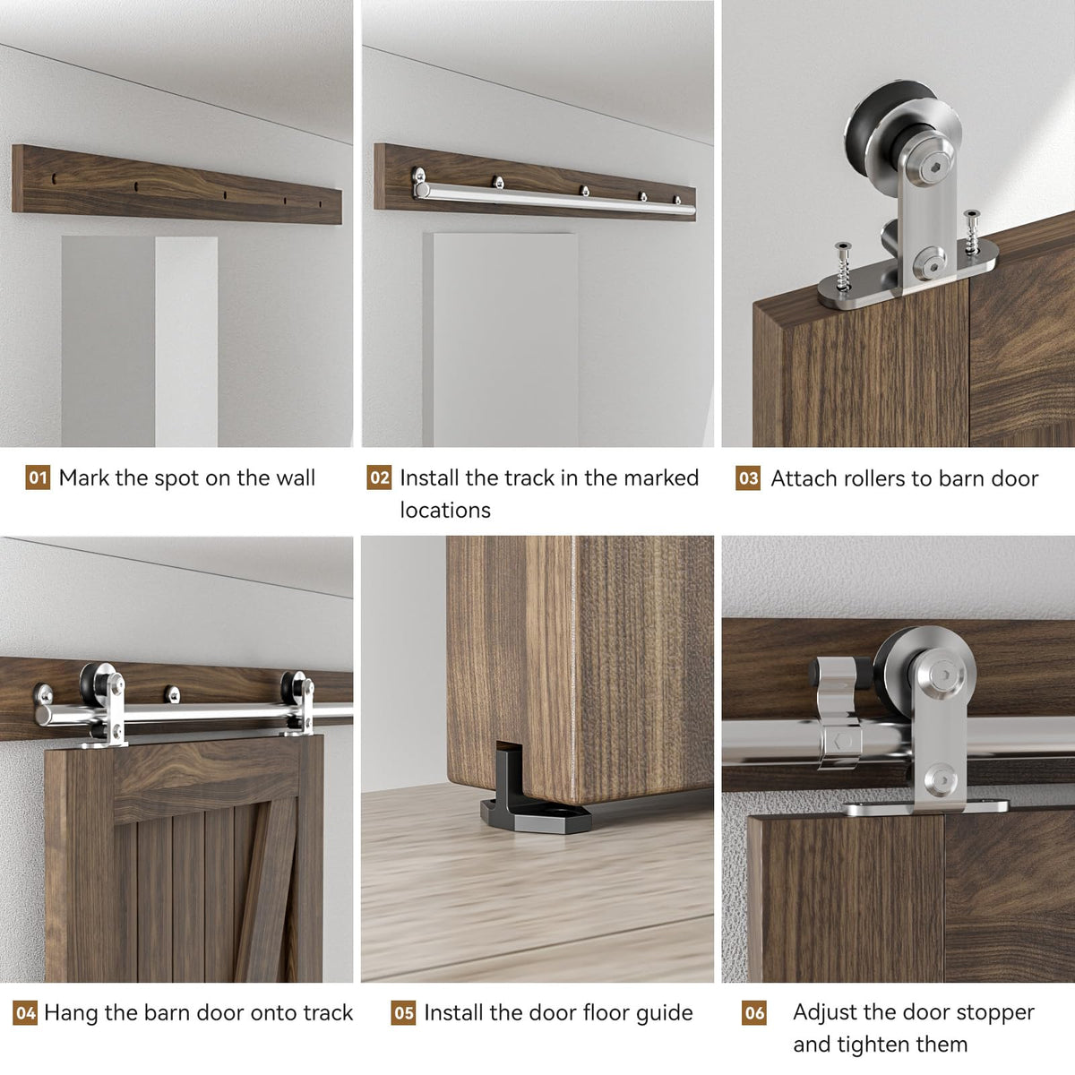CCJH 6 FT Stainless Steel Sliding Door Hardware Kit, Top Mount Wooden Door Hardware for Double Door, Fit 18" Wide Door Panel, J Style