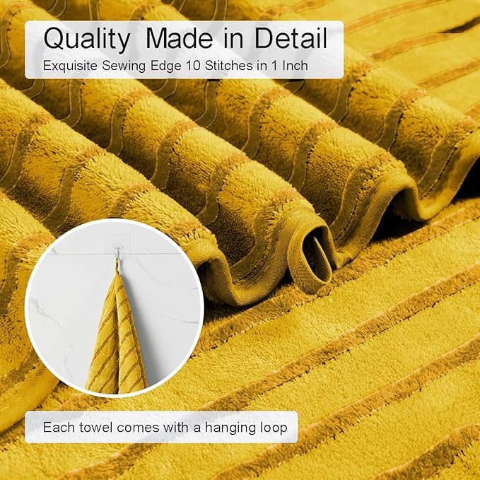 4 Pcs Yellow Cabana Stripe Large Bath Towels 35"x70" Oversized Bath Sheet Super