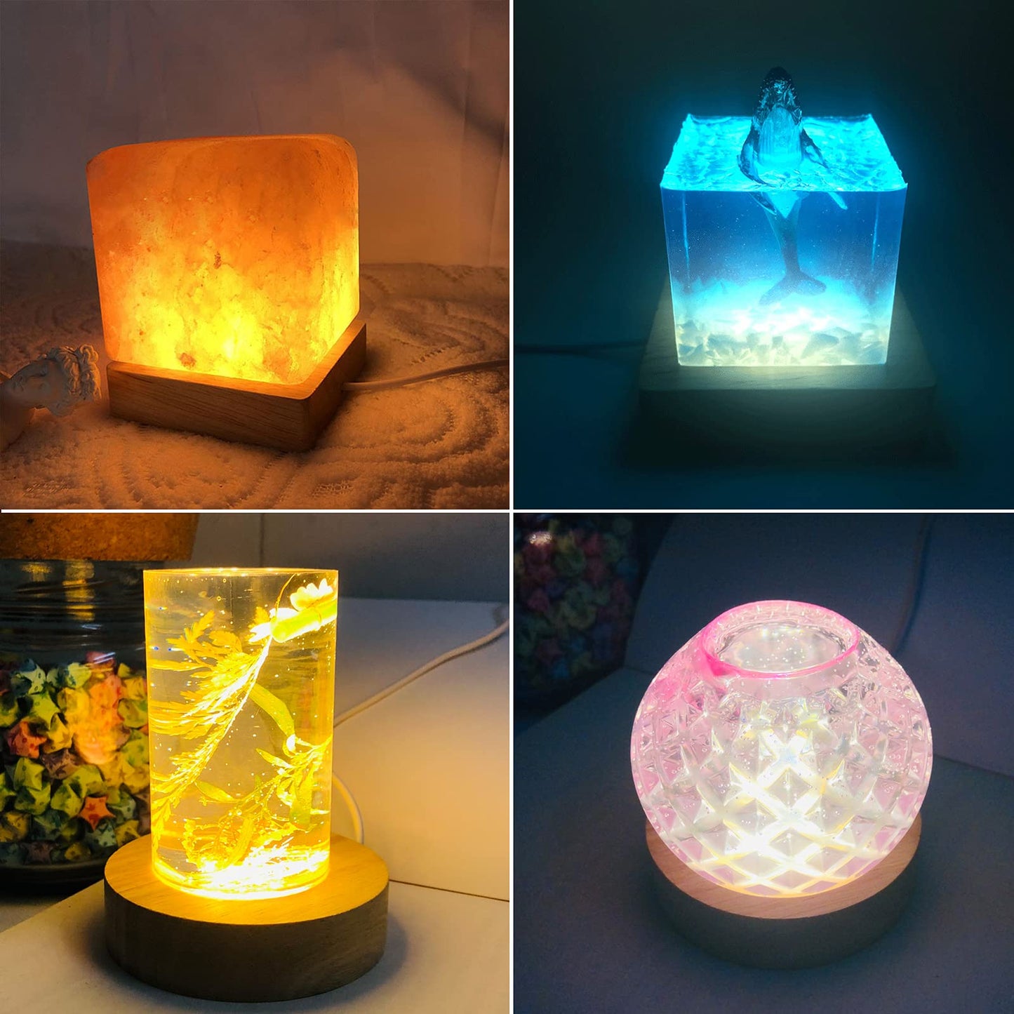 Voaesdk 2PCS LED Lights Display Bases for Resin Mold,3.14 Inch Square & Round Wooden Lighted Base Stand for 3D Laser Crystal Glass Resin Art