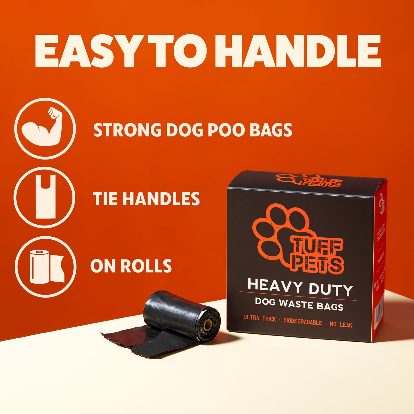 Tuff Pets - Dog Poop Bags Rolls With Tie Handles - 16 Rolls of Biodegradable Poo Bags - Fits in any Dogs Poo Bag Dispenser or Holder - 50% Stronger Than Average Doggy Waste Bags
