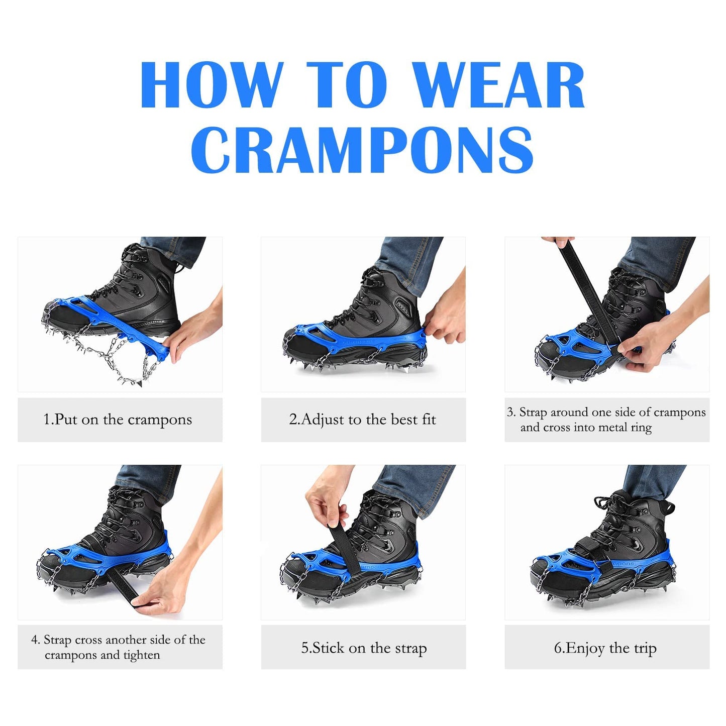 Crampons Ice Cleats Traction Snow Grips for Boots Shoes Women Men Anti Slip 19 Stainless Steel Spikes Safe Protect for Hiking Fishing Walking Climbing Mountaineering