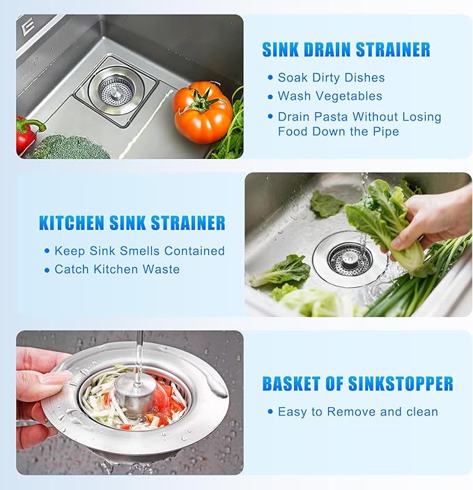 3 in 1 Kitchen Sink Drain Strainer, Universal Pop Up Stopper
