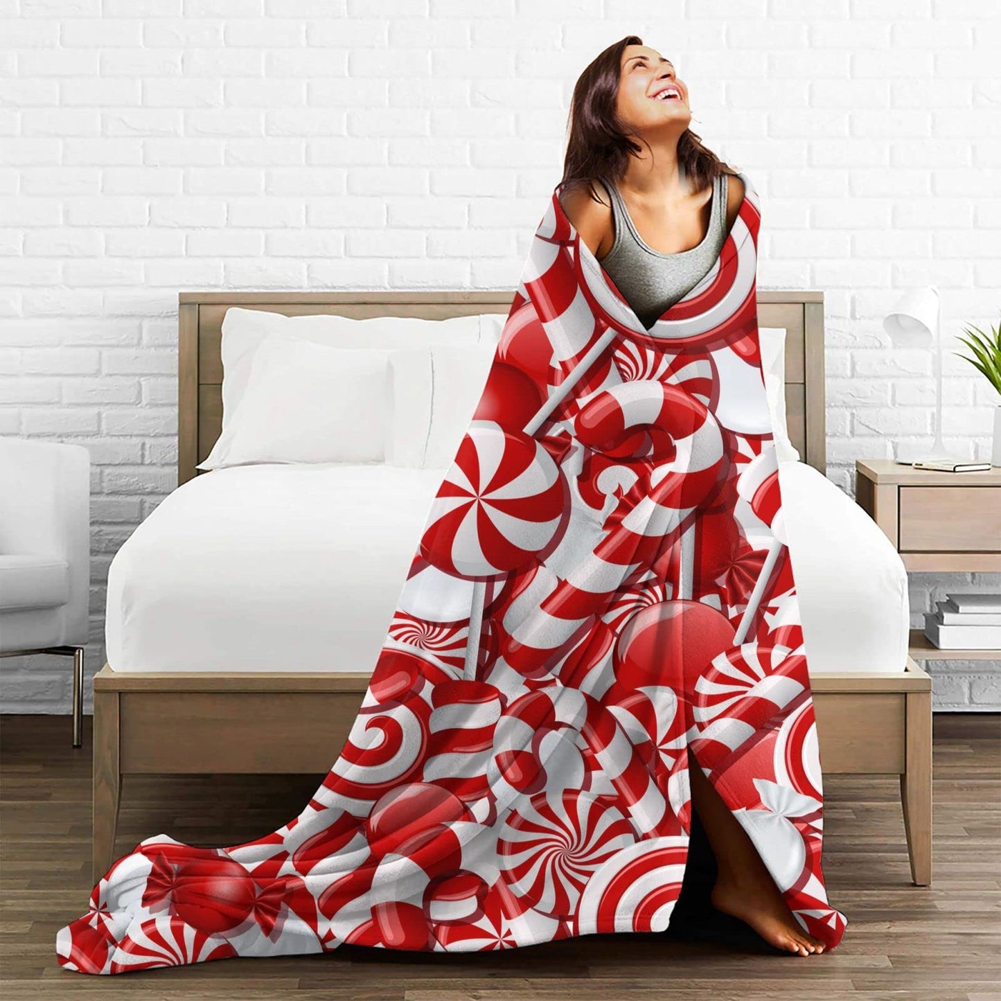 KUOAICY Christmas Swirl Candy Fleece Throw Blanket Soft Flannel Plush Lightweight Warm Cozy for Bed Couch Sofa 60''X50'' Black33