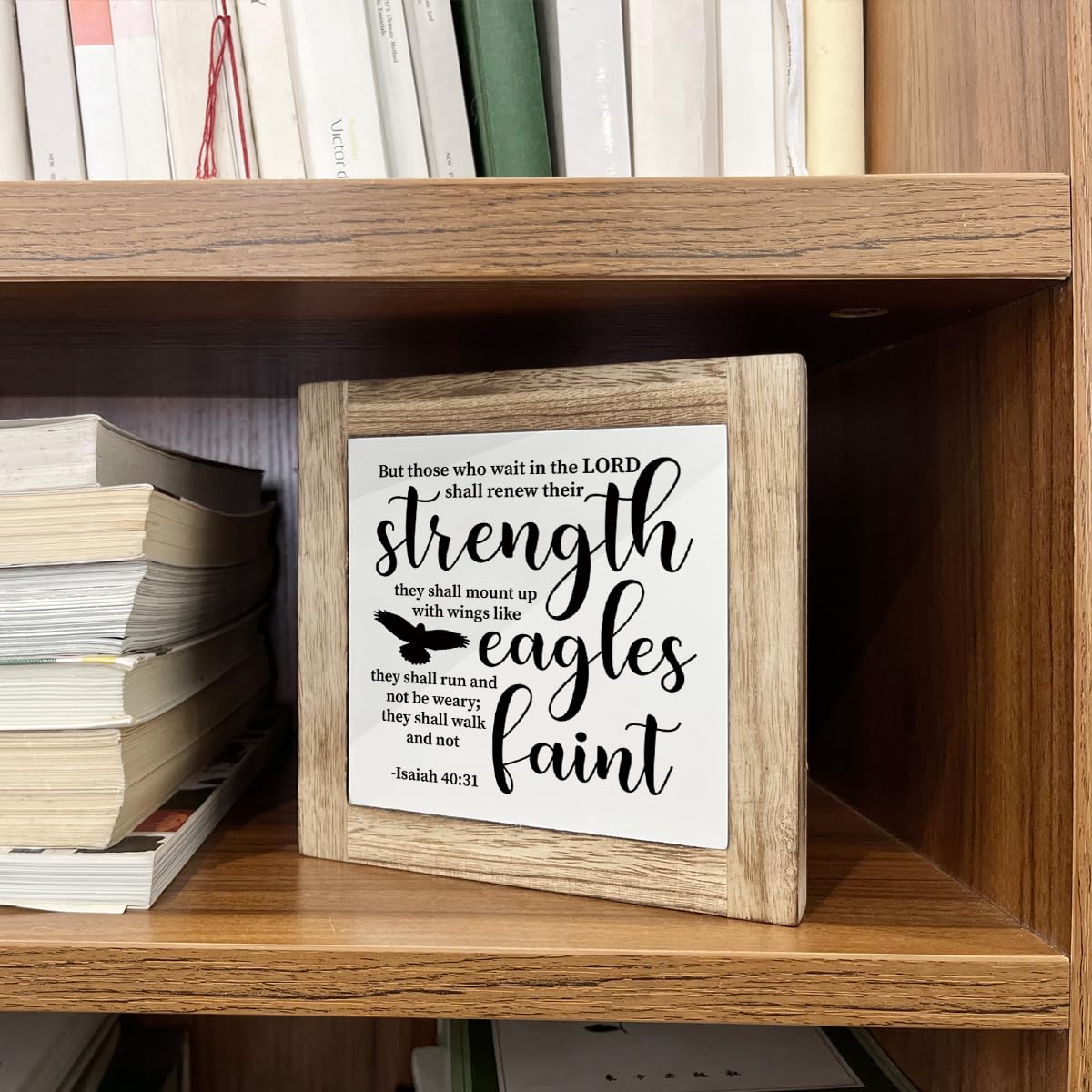 Christian Desk Signs, Motivational Home Office Decoration, Rustic Home Decor, Bible Verse Artwork Wooden Box Sign, Isaiah 40:31 Wood Signs, But Those Who Wait in The Lord Sign