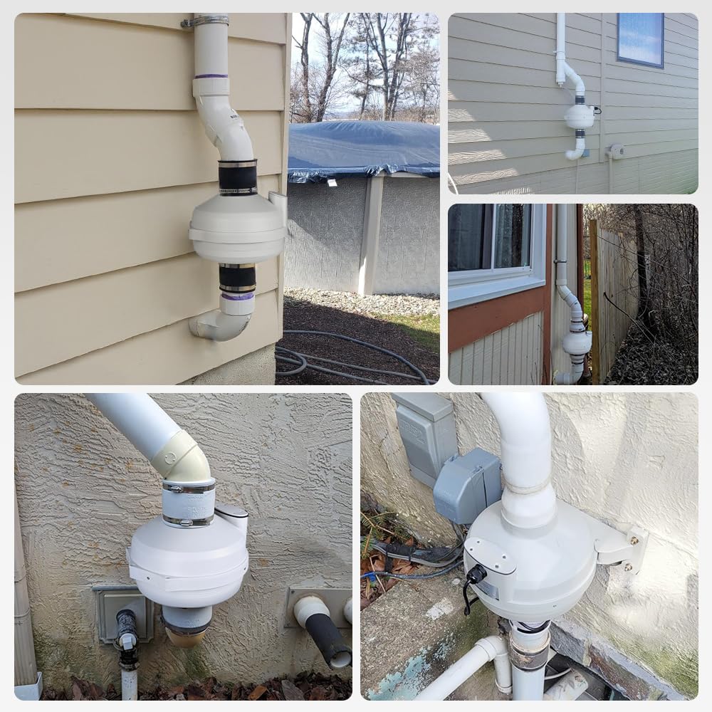 MIDCVFRUN 3 inch Radon Fan, 2 speed 240/170CFM Radon Mitigation System Quickly Mitigate Radon Quiet and Energy Efficient IP67 Waterproof Indoor Outdoor Installation