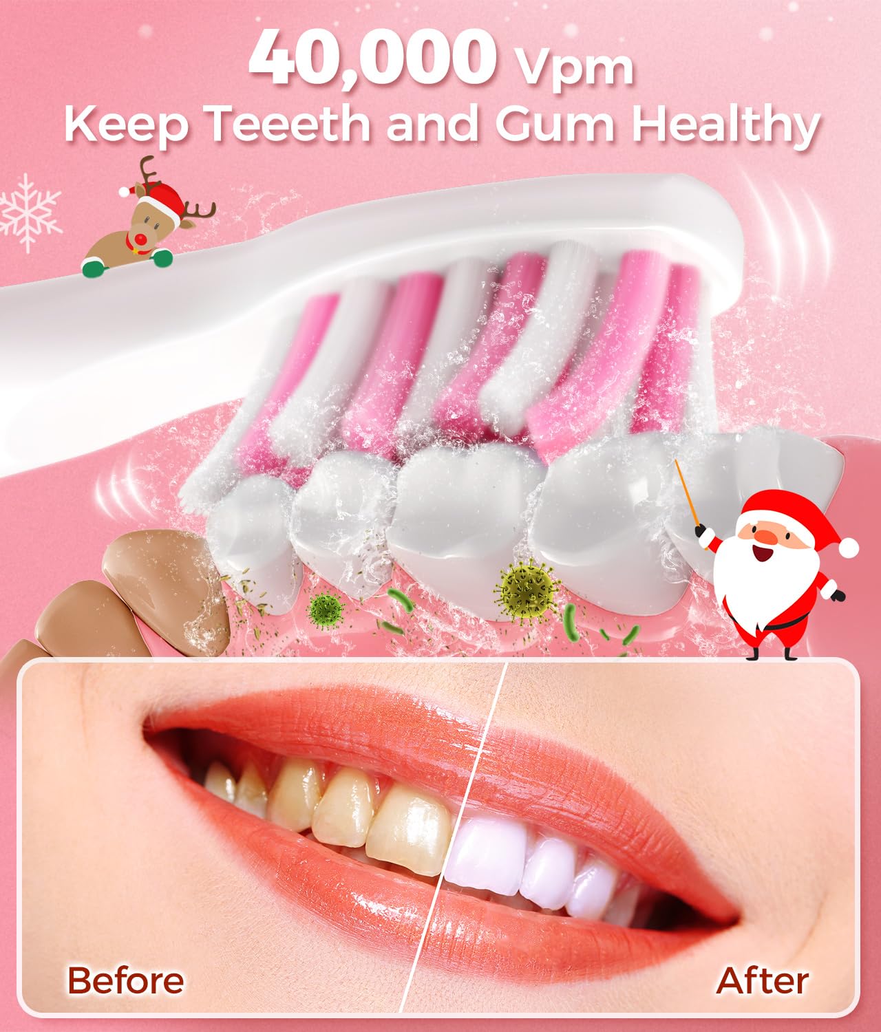 TEETHEORY Electric Toothbrush for Adults with 8 ๐๐ซ๐ฎ๐ฌ๐ก ๐๐๐๐๐ฌ, Sonic Electric Toothbrush with 40000 VPM Deep Clean 5 Modes, Rechargeable Toothbrushes Fast Charge 4 Hours Last 30 Days