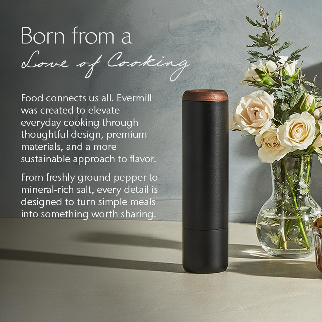 Evermill Salt Mill – Premium Adjustable Salt Grinder with Ceramic Grinder Core – Refillable Manual Salt Grinder with Himalayan Pink Salt – Anodized Aluminum (Bronze)