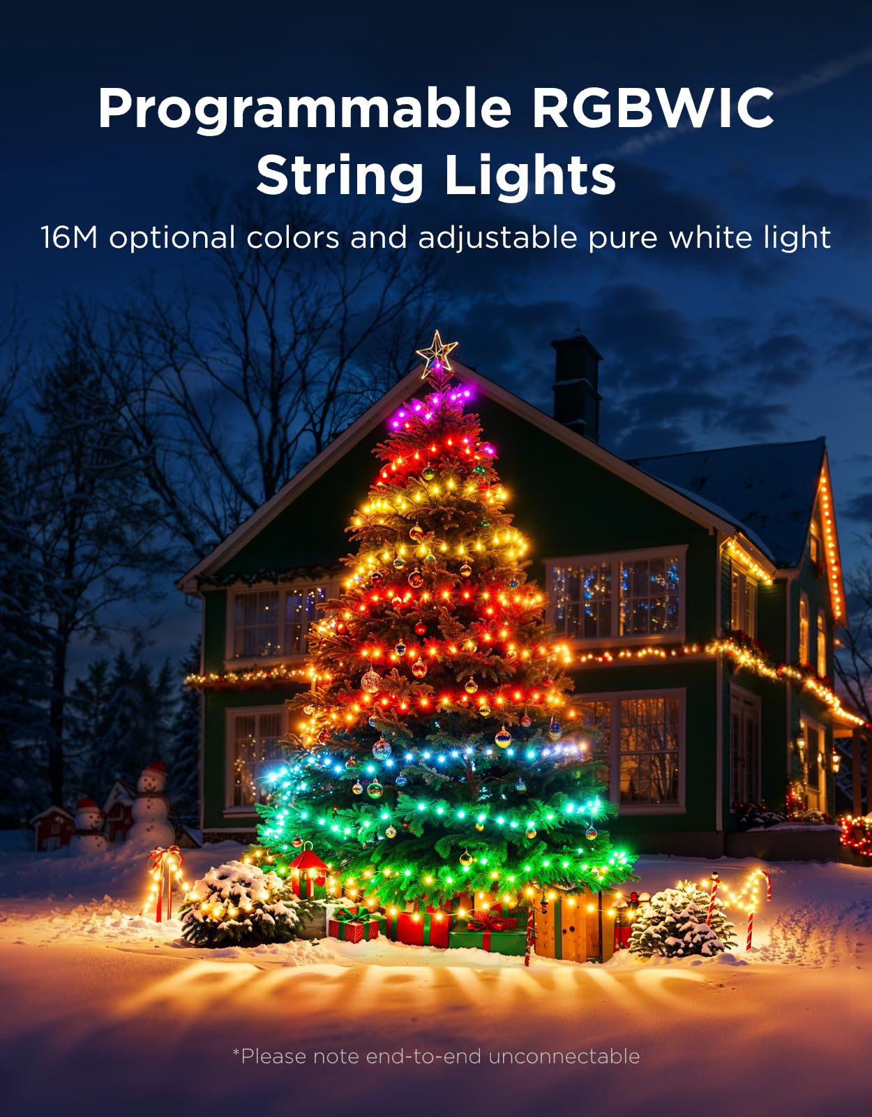 Govee Christmas Lights 2, RGBWIC 164FT 500LEDs String Lights for Holiday Decor, Smart Indoor Outdoor LED Decoration with Shape Mapping Function, 130+ Scene Modes, APP Control, Green Wire