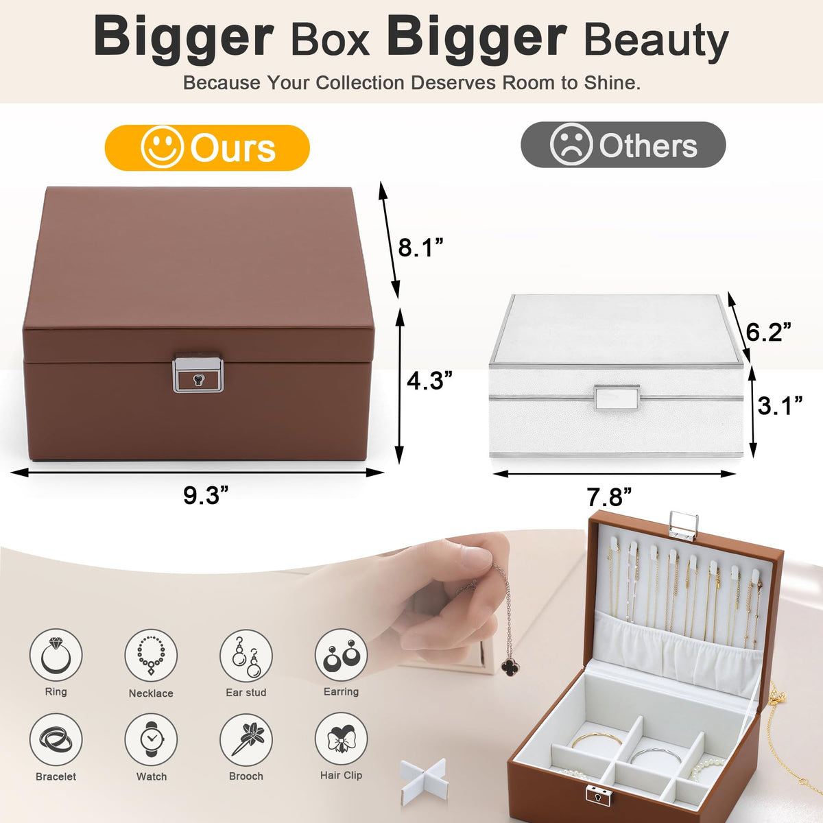 IBURTEN Jewelry Organizer Boxes for Women,Travel Jewelry Case, 2 Layers Removable Jewelry Box,Storage for Necklace, Bracelet, Earring,Rings,Jewelry Box Gifts for Women Girls