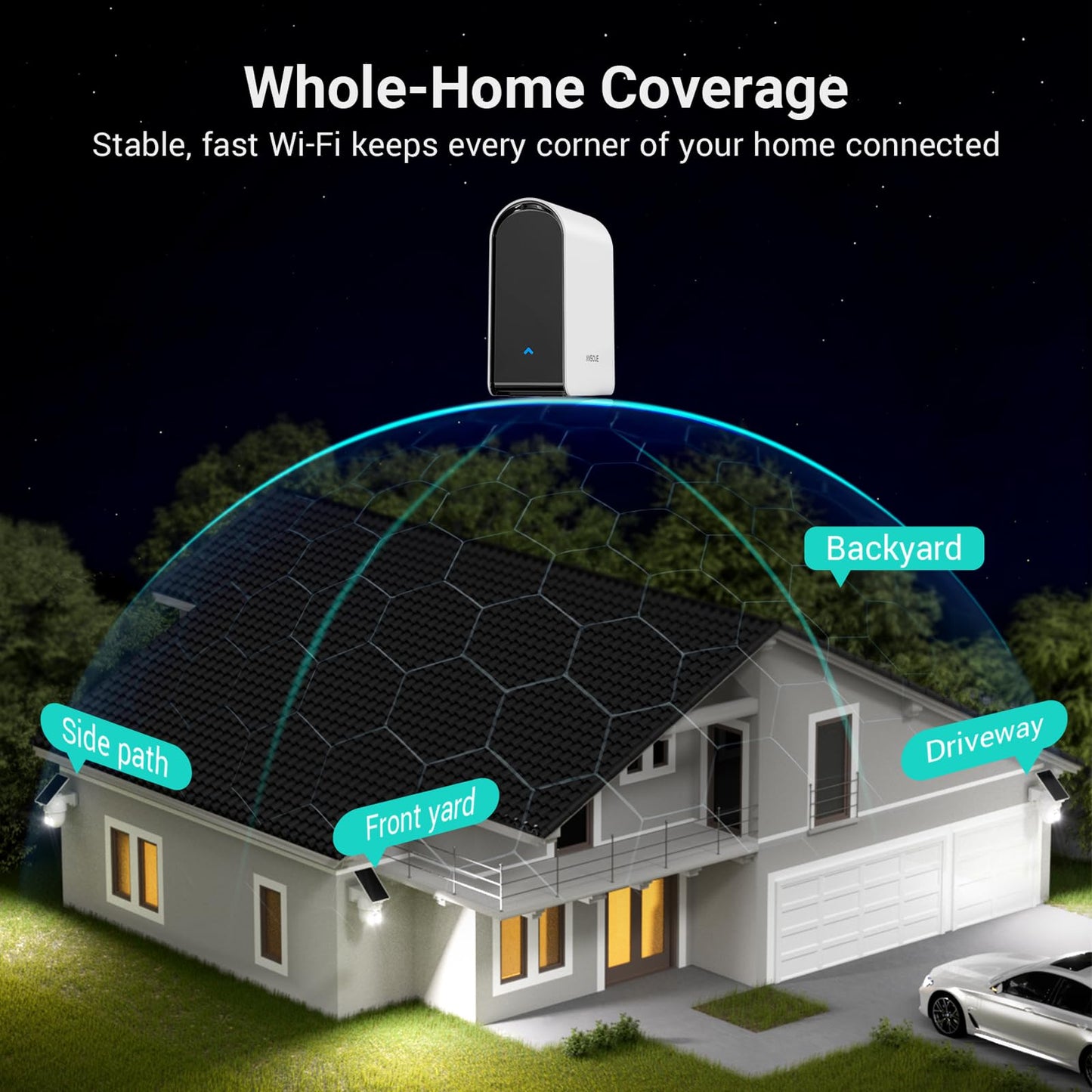 ANSQUE Security Cameras Wireless Outdoor Home System, 4 Camera Kit, No Subscription Fees, Solar Powered, Local Storage, 365-Day Battery Life, 360°PTZ Surveillance, Auto Tracking, 2K Color Night Vision