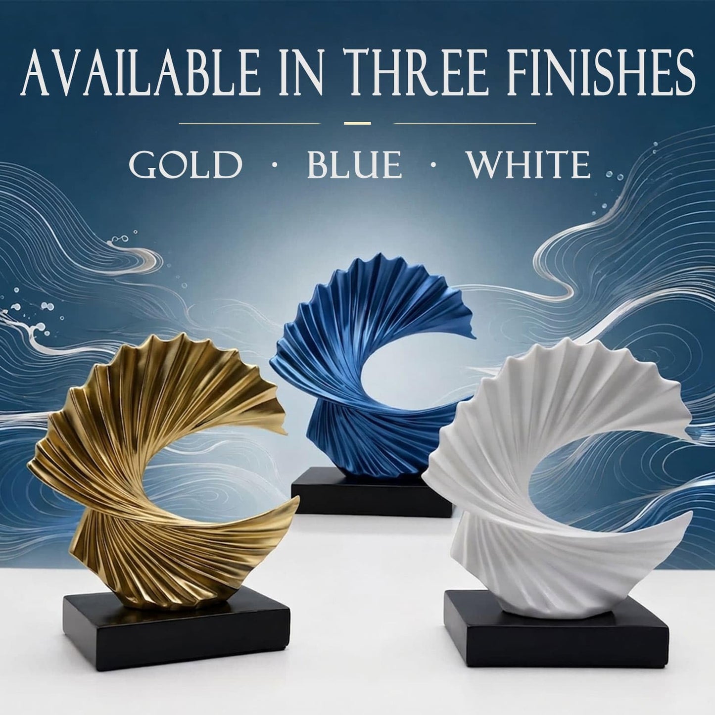 ThriBartLive Elegant Modern Gold Wave Sculpture – Abstract Ocean-Inspired Resin Decor for Living Room, Office, Desk & Shelf, Luxury Minimalist Tabletop Art Accent