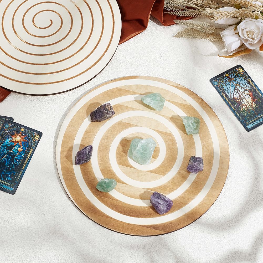 INFUNLY 2pcs Wooden Crystal Grid Board Spiral Geometry Energy Grids Board for Healing 9.8 inches Seed of Life Antler Chakra Grid Plate for Altar Yoga Meditation Witchcraft Reiki Ritual Decor