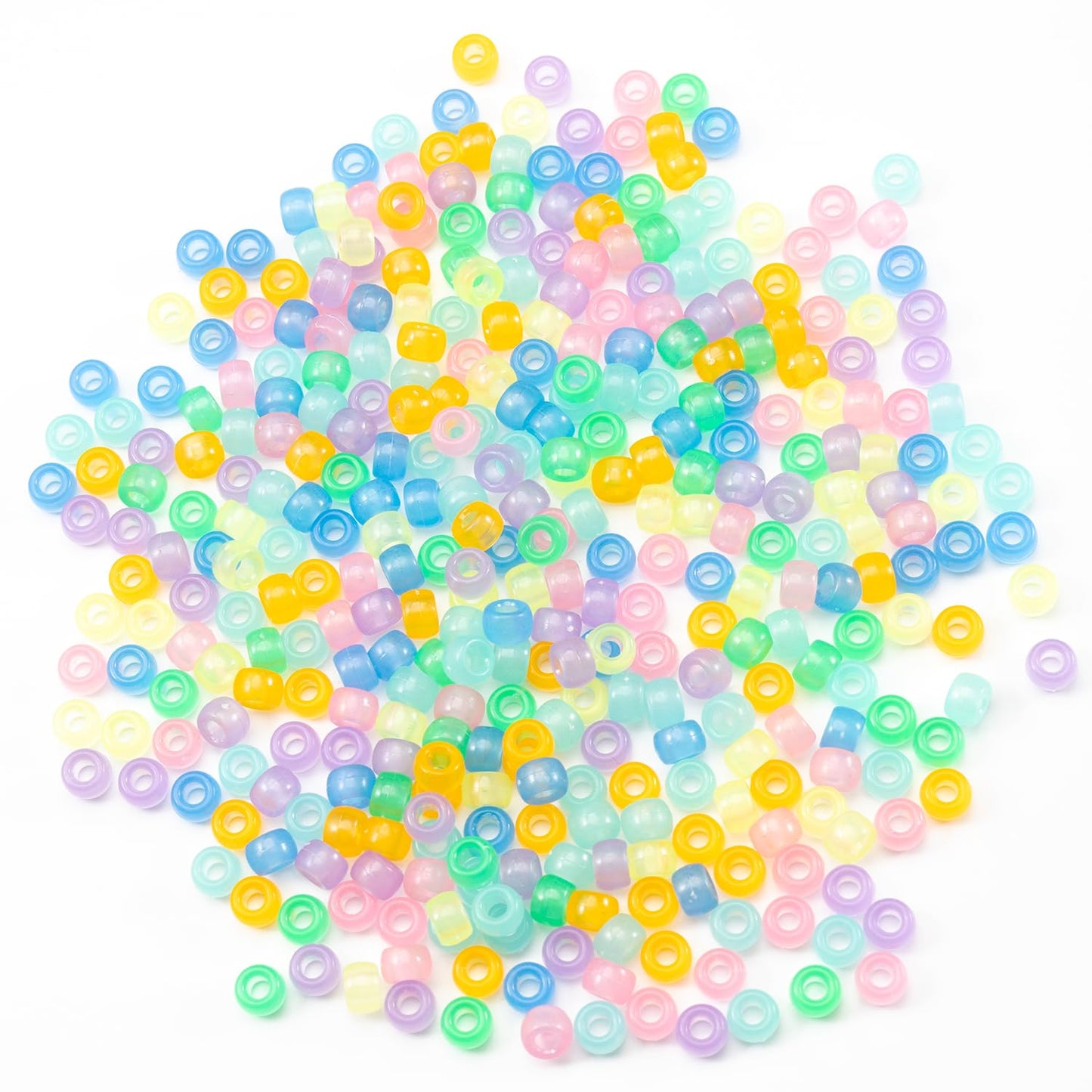Gxueshan 1000 Pcs Acrylic 9 Color Pony Beads 6x9mm Bulk Glow in The Dark for Necklace, Friendship Bracelet Making, Hair Braids Kandi