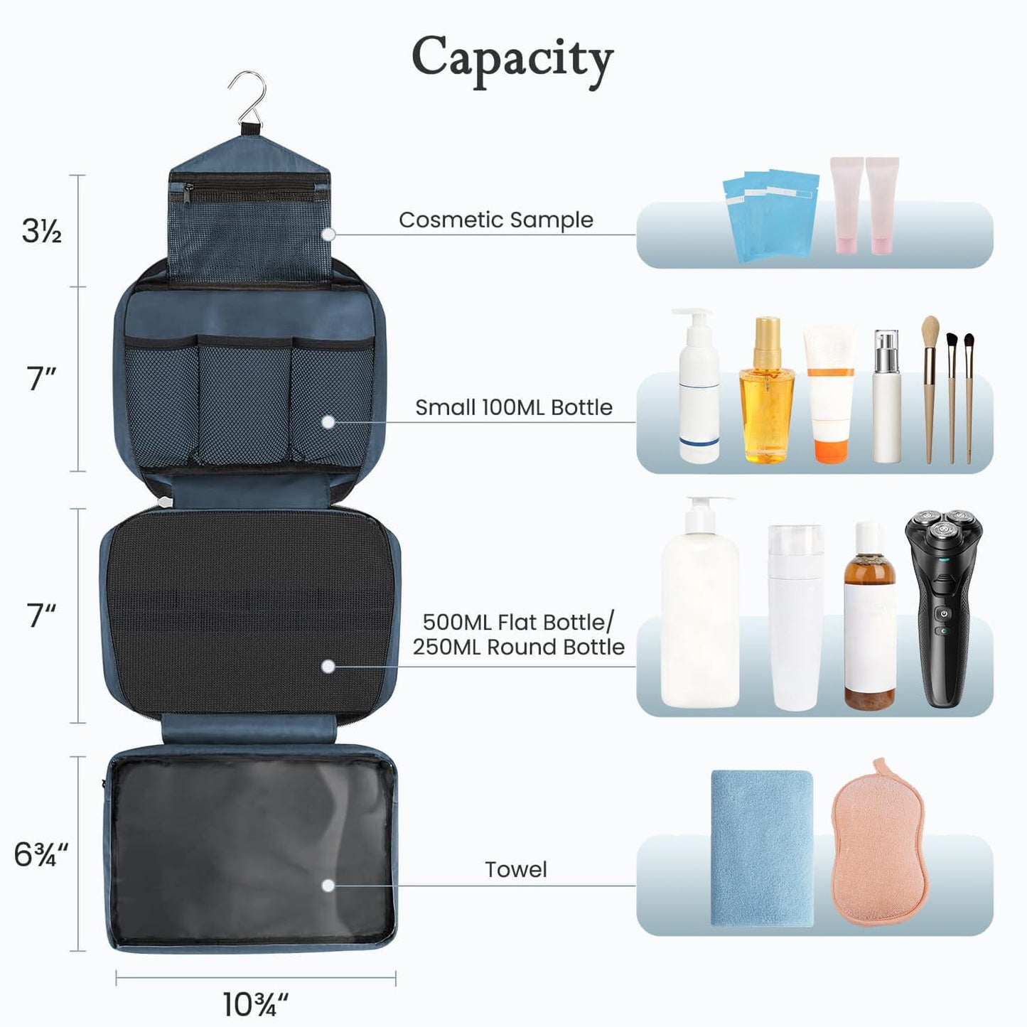 Maliton Toiletry Bag, Hanging Toiletry Bag, Foldable Makeup Bag with 4 Compartments, Waterproof Wash Bag for Business Trip, Vacation and Bathroom for Makeup Bag & Shower Bag(Navy Blue)