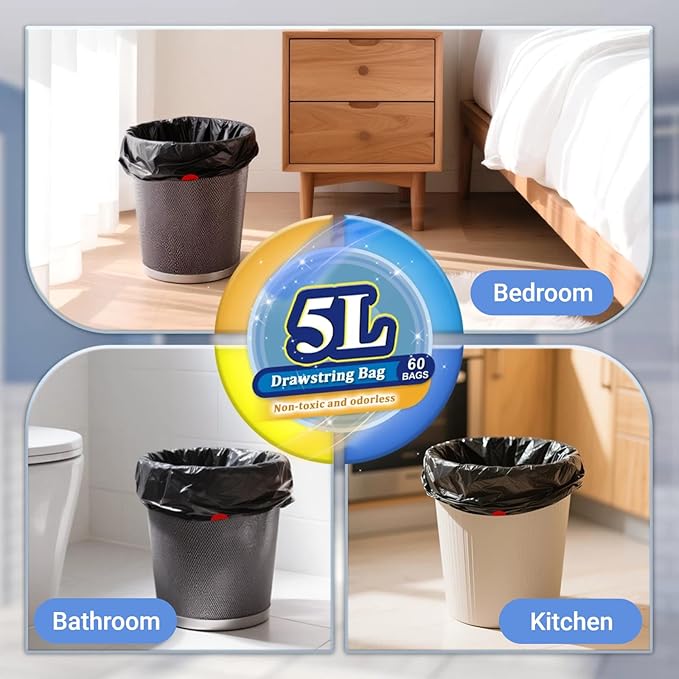 XUXRUS 1.5 Gallon Black Mini Trash Bags, Tear-Resistant, Easy Tear-Off