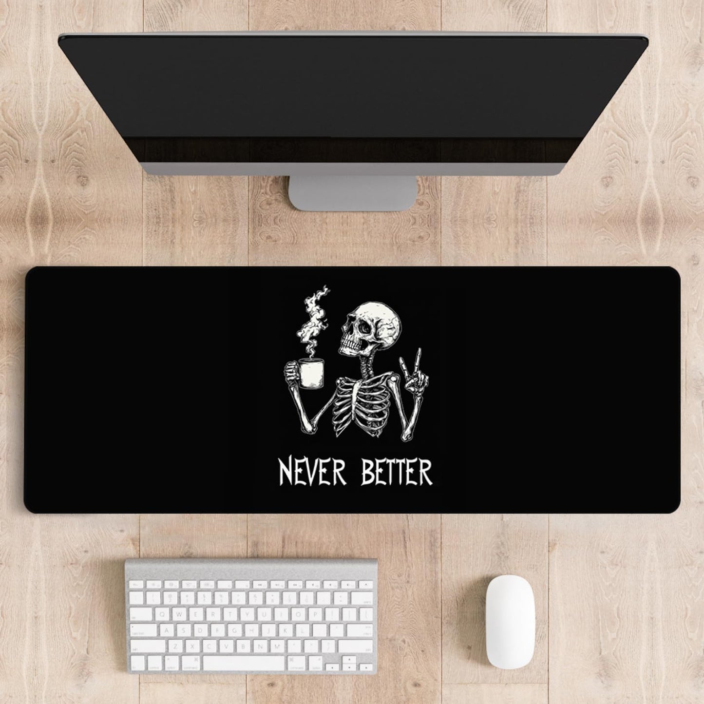 Stanoha Mousepad Desk Mat Gaming Large Keyboard Cute Office Desktop Computer Laptop XXL Long Big Kawaii Aesthetic Girly Pretty Design Women Girl Gamer Oversized Wide 30x12'' Mousepad, Skeleton Coffee