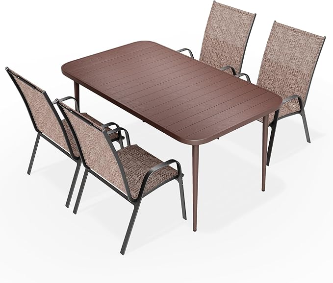 JEAREY Patio Dining Table, Outdoor Dining Table All-Weather for Garden, Backyard, Lawn, Coffee