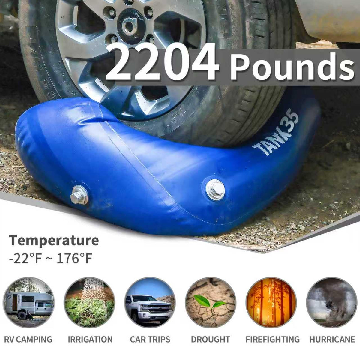 TPU Water Storage Bladder, 35 Gallon Portable RV Fresh Water Tank, Food Grade BPA Free Collapsible Flexible Container for Drinking, Camping, Irrigation & Emergency-Hurricane, Drought, Fire (3/4” GHT)