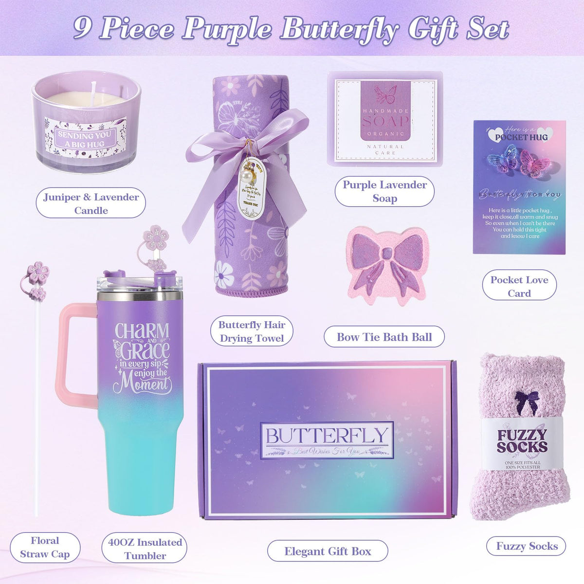 Lavender Mothers' Day gift for Mom, Birthday Gifts for Women Self Care Gifts Get Well Soon Gifts, Relaxing Spa Gift Basket Care Package Gifts Box Thank You Gift for Mom Wife Girlfriend Friends Sisters