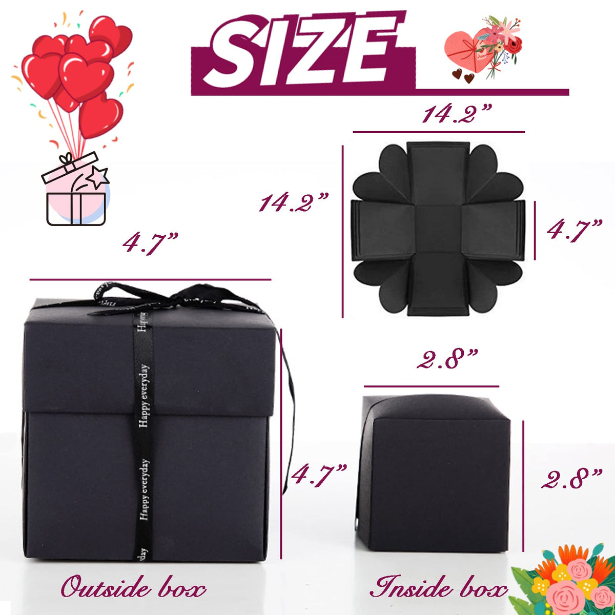 Hamiggaa Explosion Box Gifts,Surprise Creative DIY Photo,Exploding Love Box,Love Memory Photo Box with 4 Faces for Anniversary,Birthday,Valentine's Day and Wedding(Black)