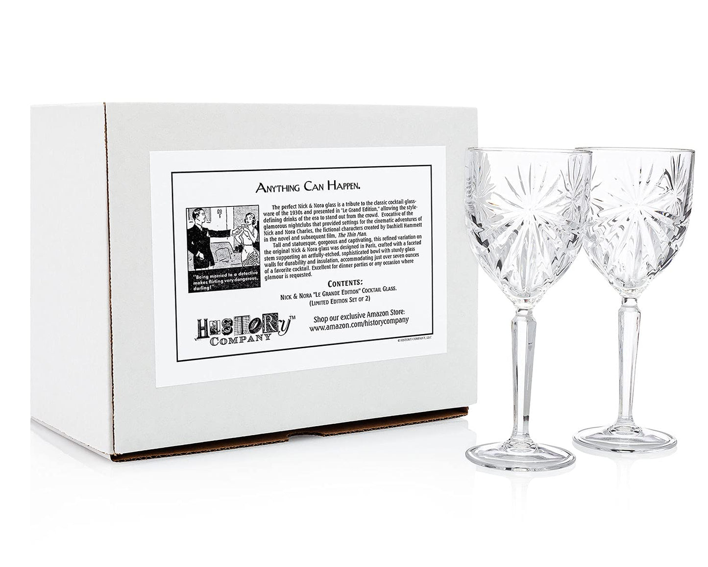 HISTORY COMPANY Starburst-Cut Crystal Tall Cocktail Glass – Nick & Nora-Inspired 2-Piece Set for Craft Cocktails (Gift Box Collection)