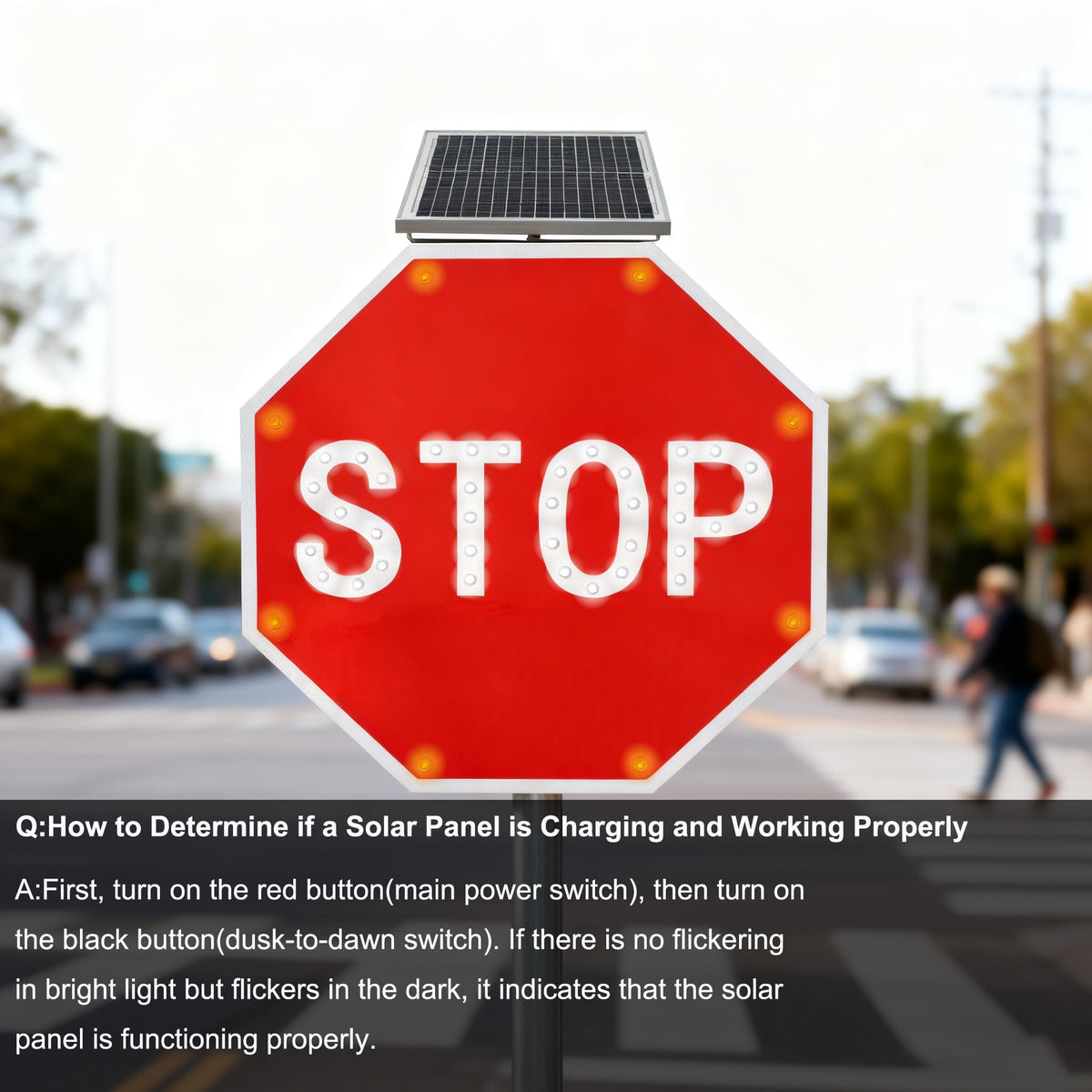 GAJTTR 24in Solar Powered LED Flashing Stop Sign, MUTCD Compliant Traffic Stop Sign with 44 Blinking LEDs,Engineer Grade Reflective Film, Heavy Duty Aluminum Metal Frame Blinking Road Warning Sign for Industrial,School,Driveway,Fire Lane (Red)