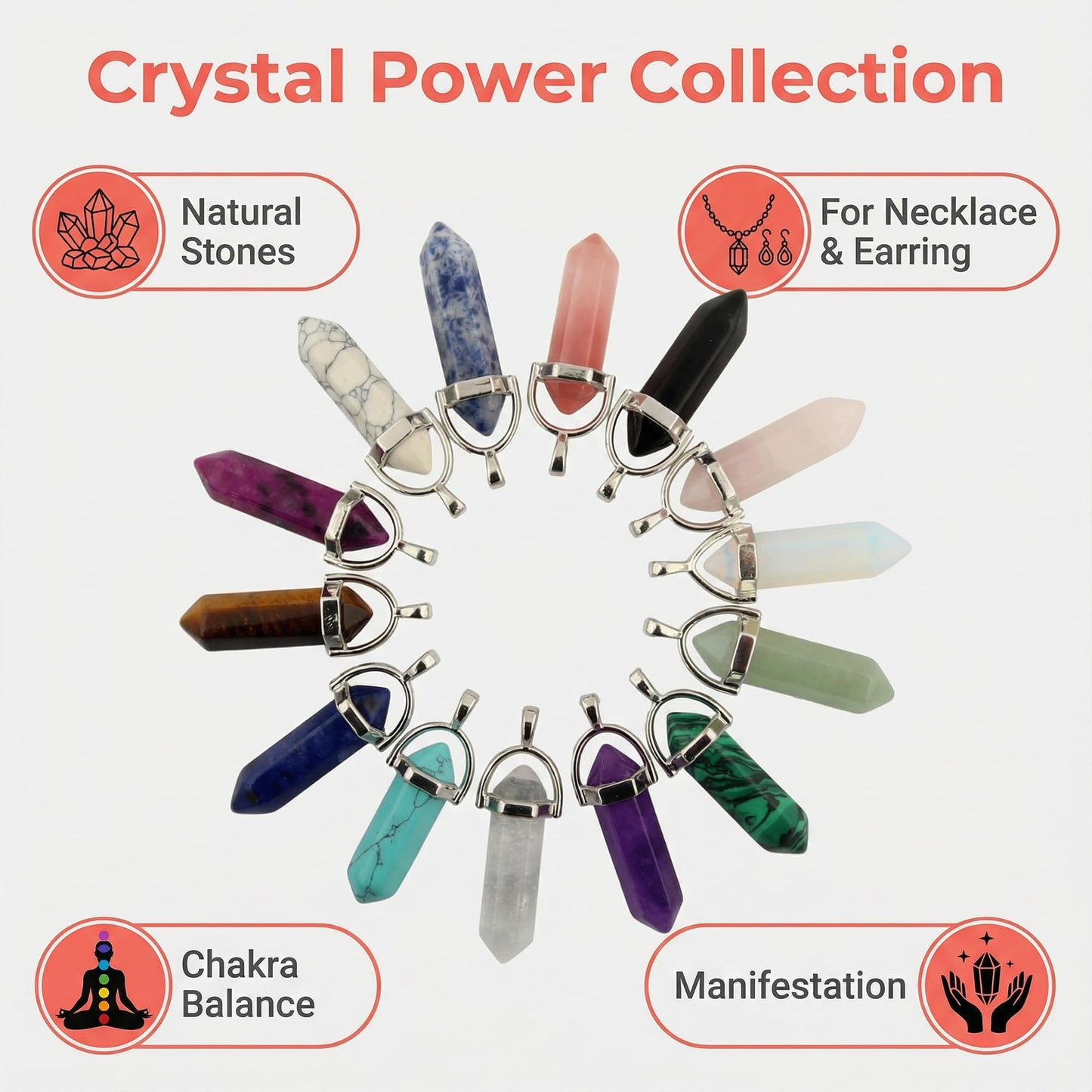 Cmidy Crystal Pendants 14pcs Bullet Shape Healing Pointed Chakra Pendants Sugilite Quartz Crystal Stone Charm for Necklace Jewelry Making Balance Spiritual Reiki