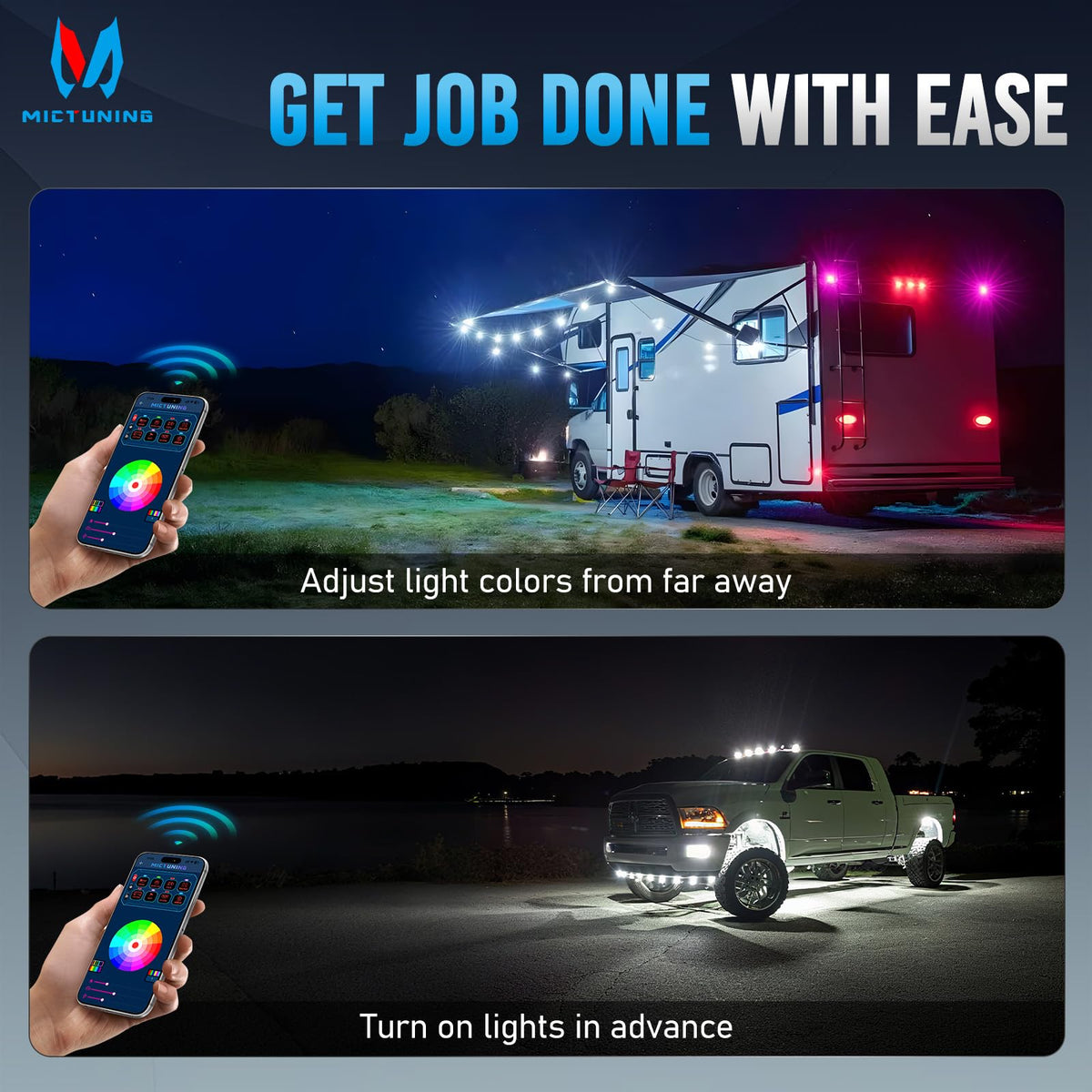 MICTUNING P1Y 8 Gang Switch Panel, Remote and APP Control, Up to 230FT, Adjustable Strobe Pulse Momentary, 6-Level Dimming, 12-24V Waterproof Multifunction Toggle Switch for Car Boat RV Truck Offroad