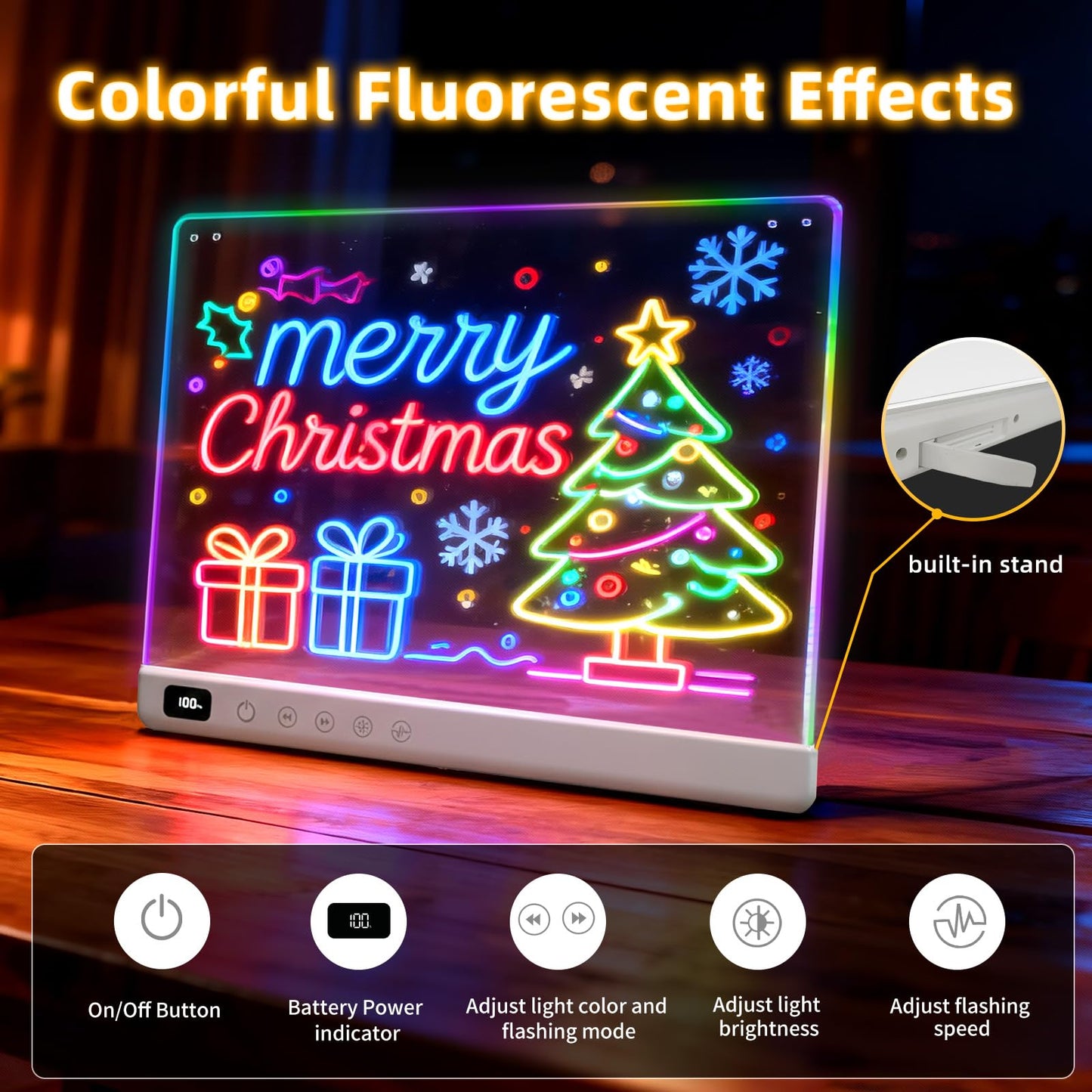 16" Rechargeable Led Drawing Board for Kids with 13 Light Effect, Glow Doodle Acrylic Dry Erase Board-Built-in Stand, Light Up Drawing Tablet Chalkboards for Kids, Gifts for Girls/Teen, 7 Markers