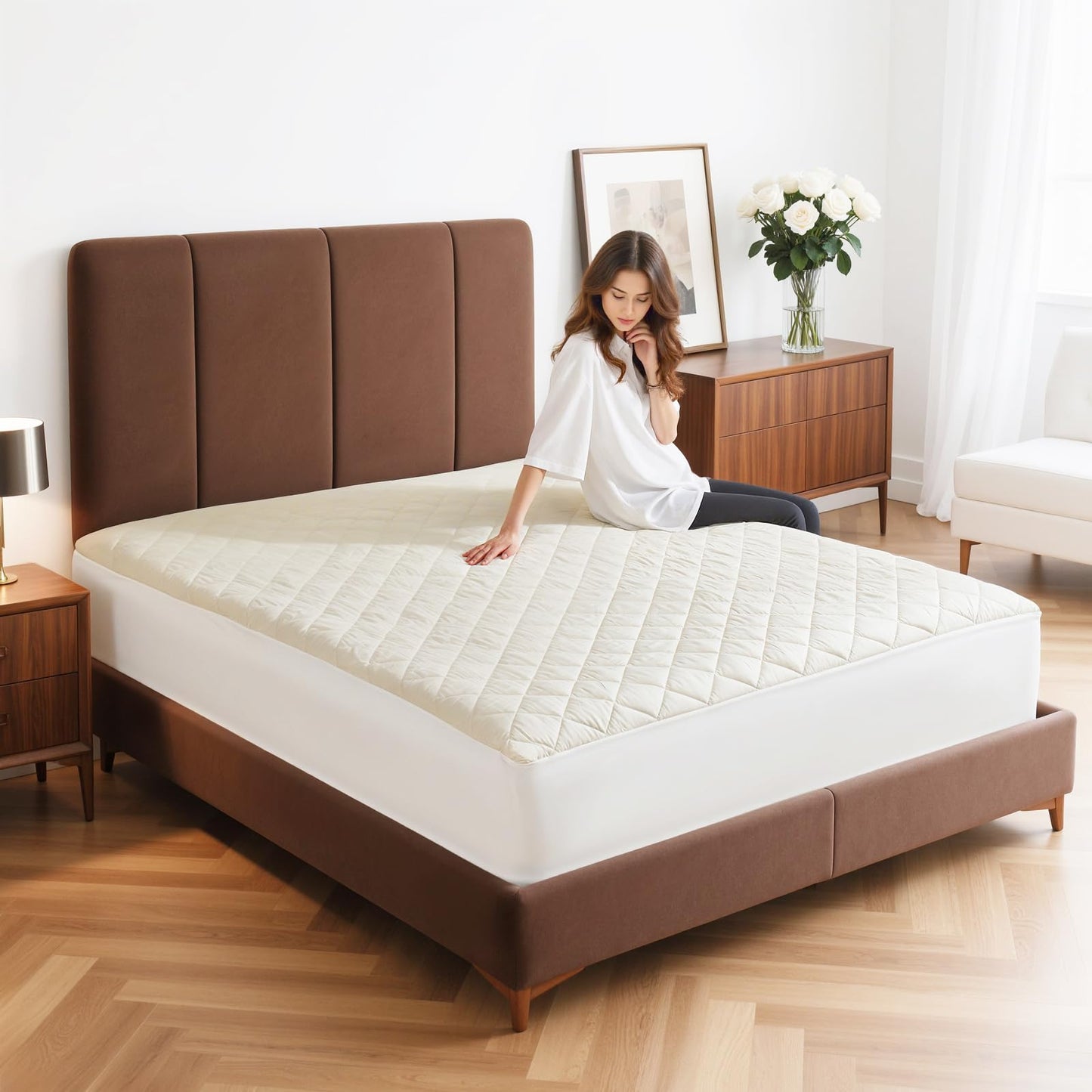 Lofe Organic Full Mattress Protector - Top&Side 100% Waterproof Mattress Protector, Breathable Organic Mattress Protectors, Noiseless Full Mattress Protectors Waterproof 75x54x17 in