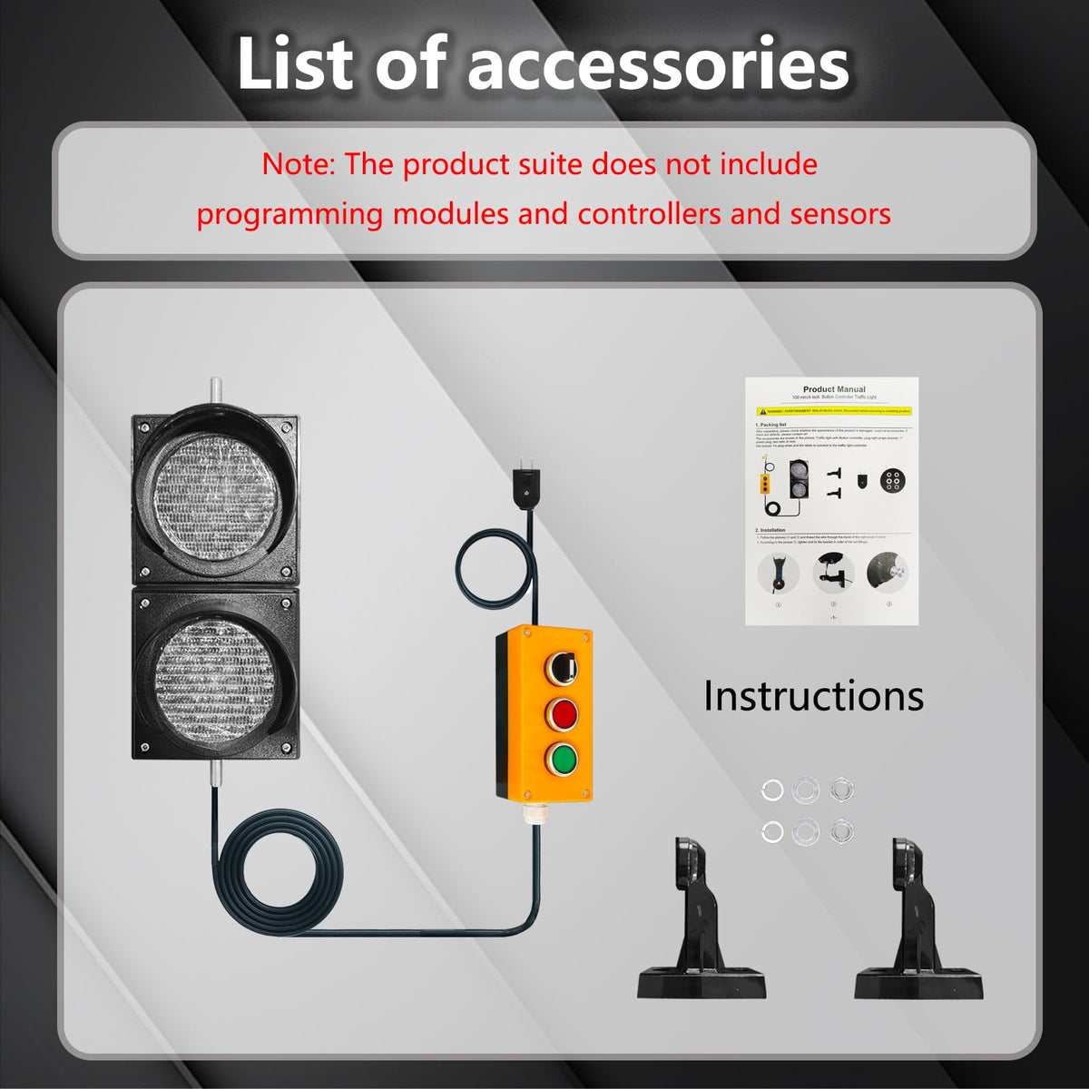 GAJTTR 100-2 4inch 100mm Traffic Stop/Go Light/Button Control/AC 85-265V Lamp LED, PC Casing Water Resistant IP65