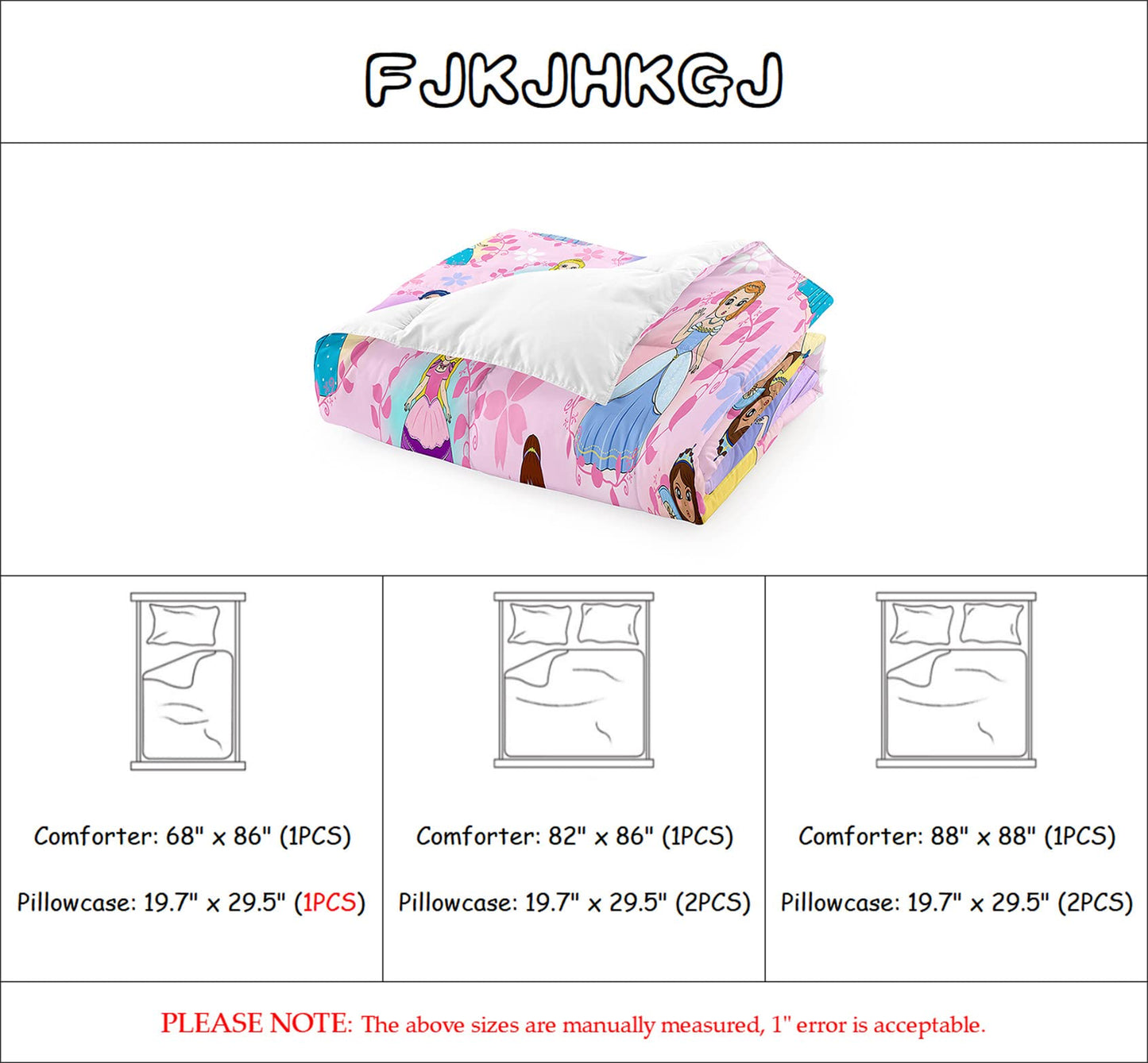 FJKJHKGJ Princess Comforter Sets Twin for Girls, Cute Princess Bedding Comforter Sets, Pink Twin Size Comforter Set for Girls Kids Twin Bedding Set with 1 Pillowcase