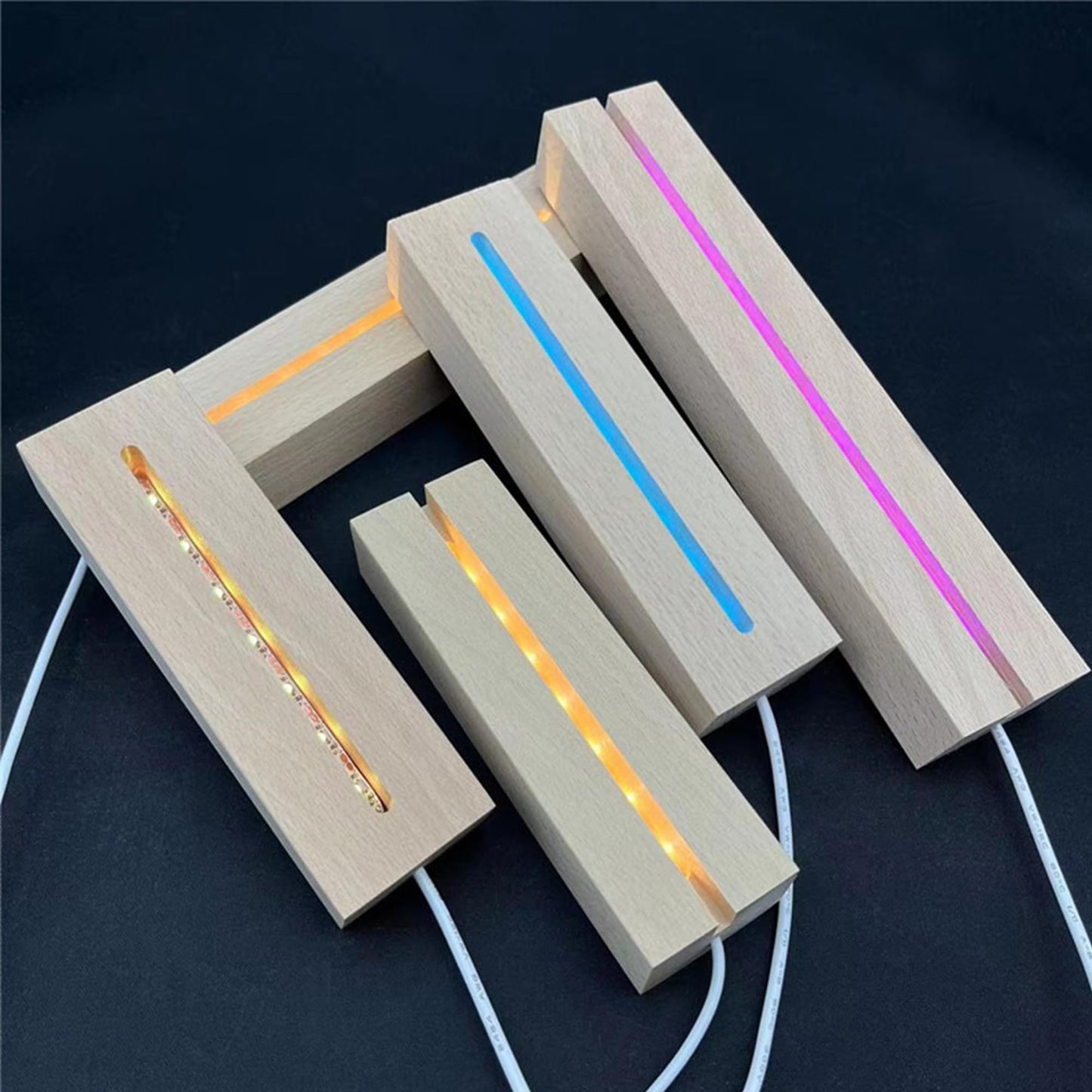 RUIITEN 9.45 inch Rectangle Display Pedestal, Colorful Rectangle Led Lights Display Base, Crystal Wooden Lighted Base Stand for Acrylic, Crystal, Night Light, Glass Resin Art