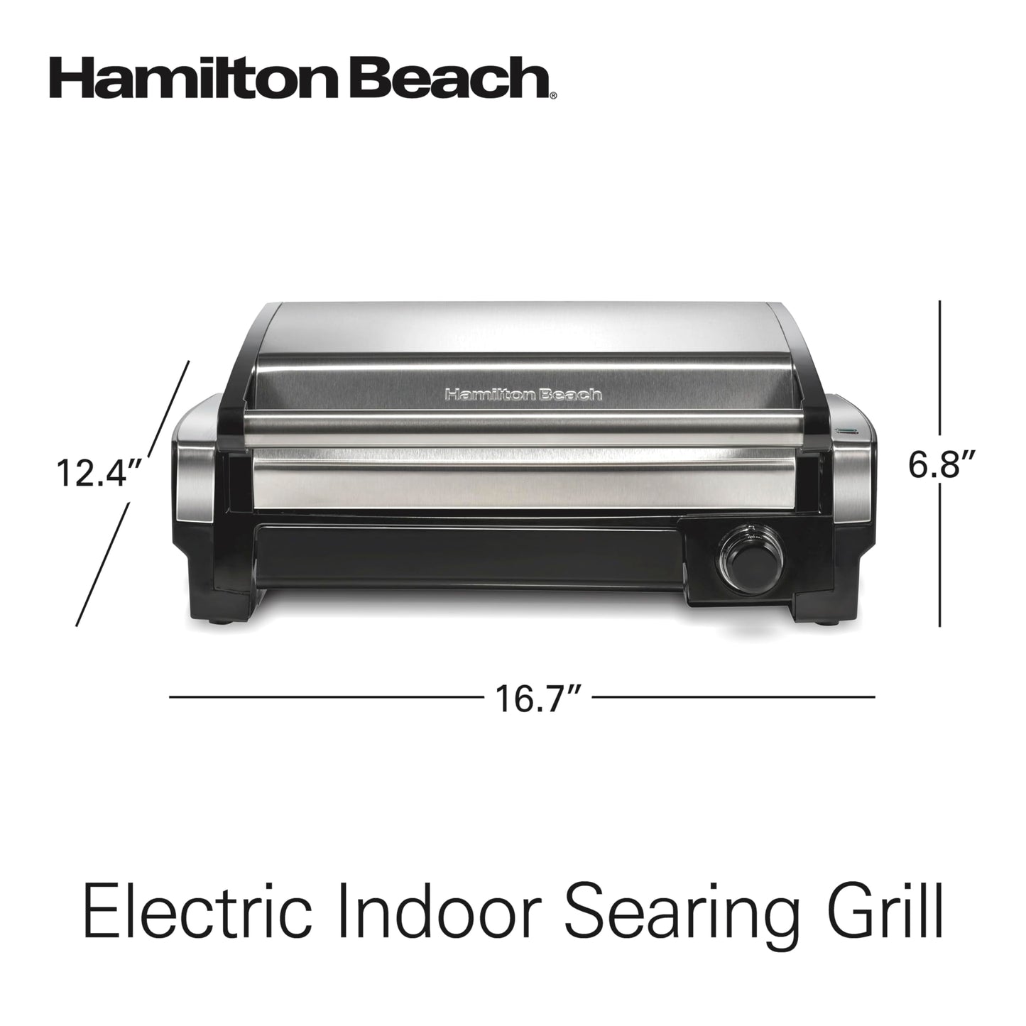 Hamilton Beach Electric Indoor Searing Grill with Viewing Window & Adjustable Temperature Control to 450F, 118 sq. in. Surface Serves 6, PFAS-Free Removable Nonstick Grate, Stainless Steel