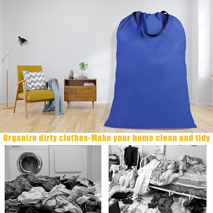 Cotton Canvas Laundry Bag with Handles & Drawstring Straps, Heavy Duty Extra