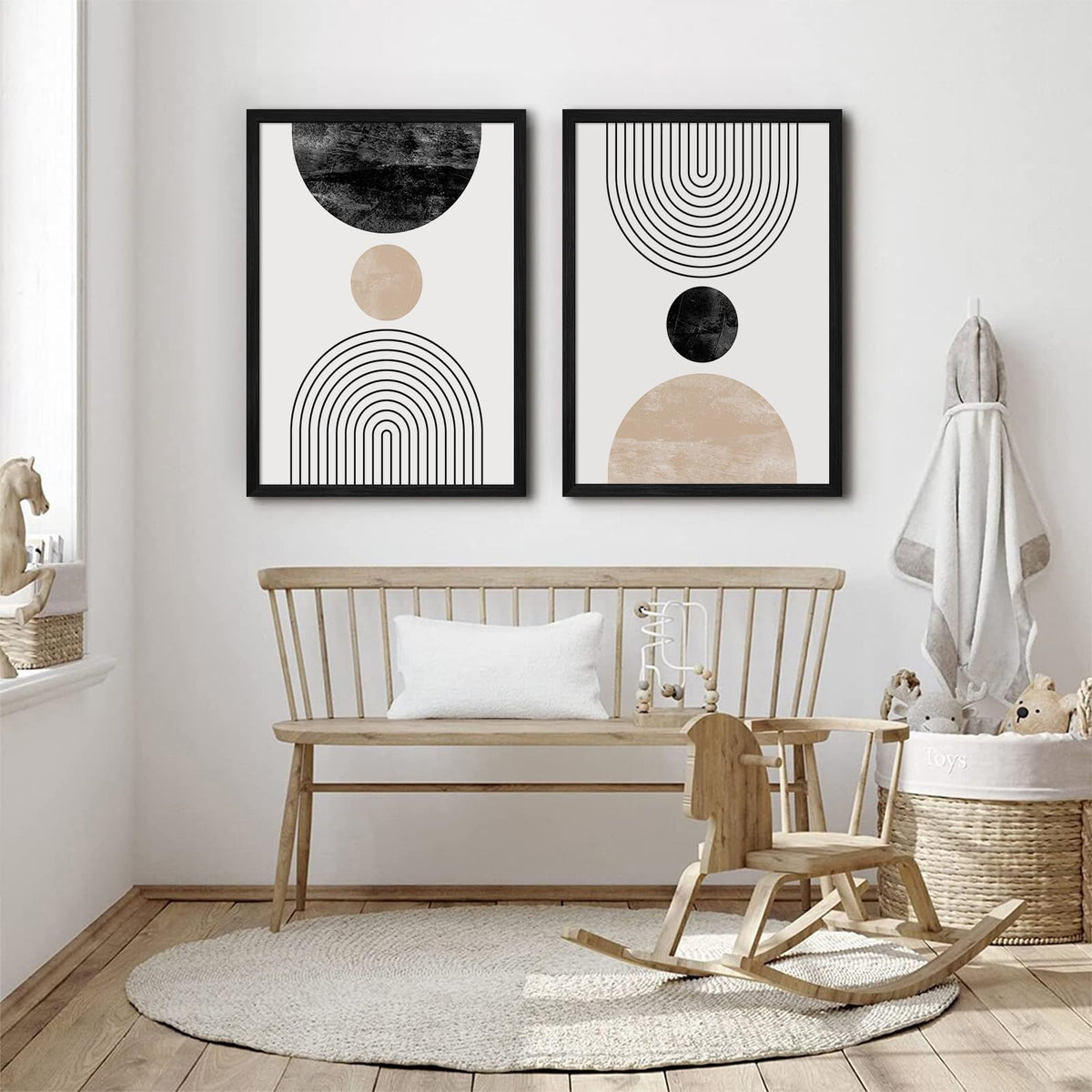 Mid Century Modern Wall Art Prints Set of 2 Neutral Abstract Geometric Wall Art Boho Canvas Prints Mid Century Eoind Wall Decor Modern Abstract Pictures Artwork for Home Room 12x16 Inch Black Framed