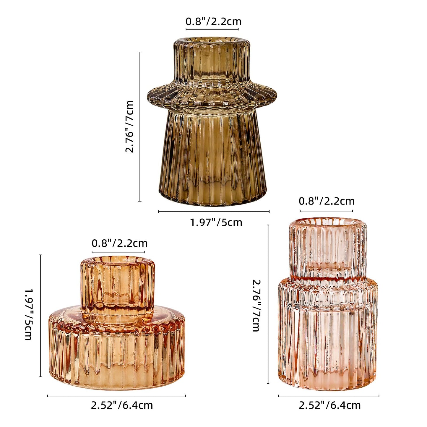 SYFURNIX Brown Candlestick Holders 12PCS Ribbed Glass Taper Candle Holders Set for Tealight Candlestick Candles, Table Centerpieces for Thanksgiving Christmas Farmhouse Decor Indoor and Outdoor