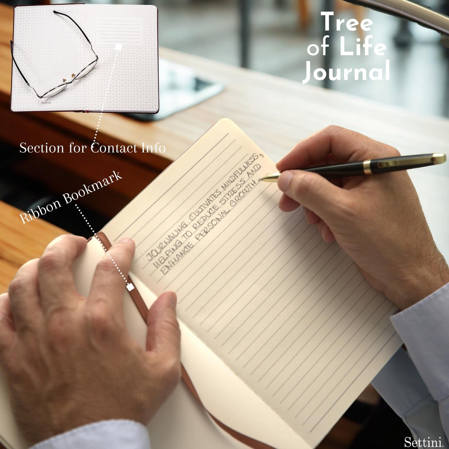 SETTINI® Tree of Life Journal Gift Set - Hardcover Vegan Leather, Unique Pen Holder, Lined, 192 Pages, A5 - Includes Pen for Writing and Travel - Mothers Day Gifts, Journal for Women