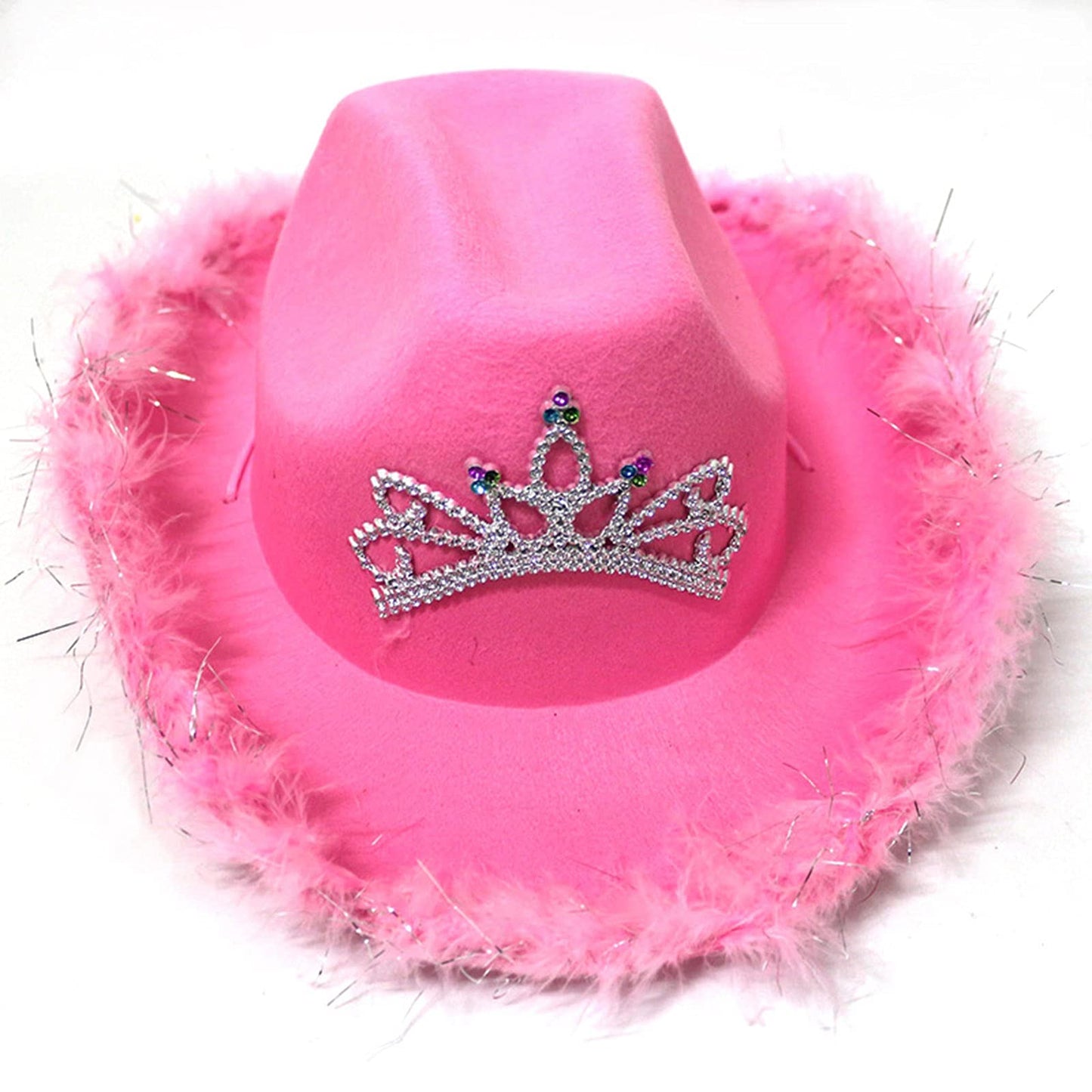 Sothuba Pink Cowgirl Hat with Feather Boa and Tiara Crown, Pink Cowboy Hat with Heart Sunglasses Bandanas for Women Girls Bachelorette Party Halloween Dress-Up