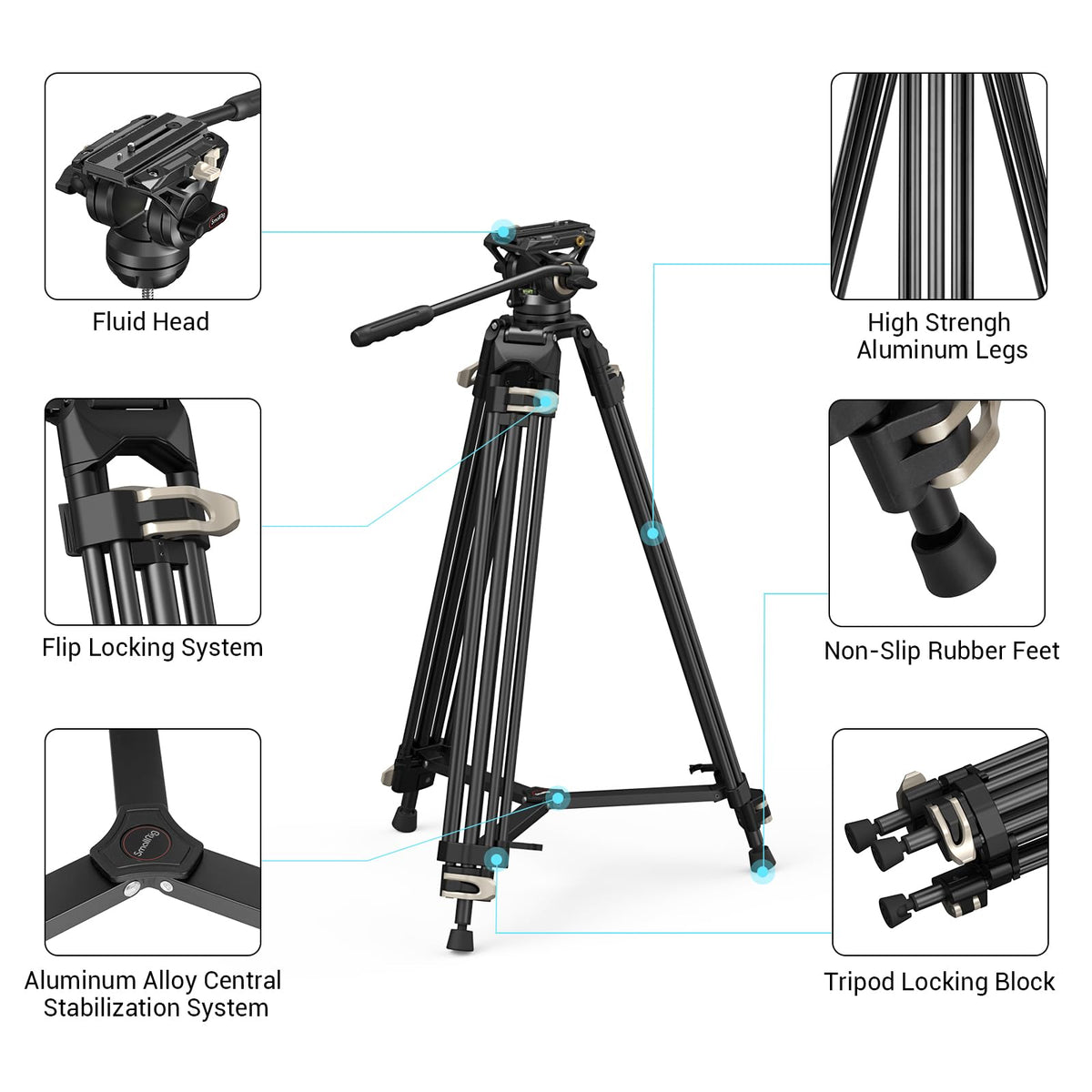 SmallRig AD-01 Video Tripod, 73" Heavy Duty Tripod with 360 Degree Fluid Head and Quick Release Plate for DSLR, Camcorder, Cameras 3751