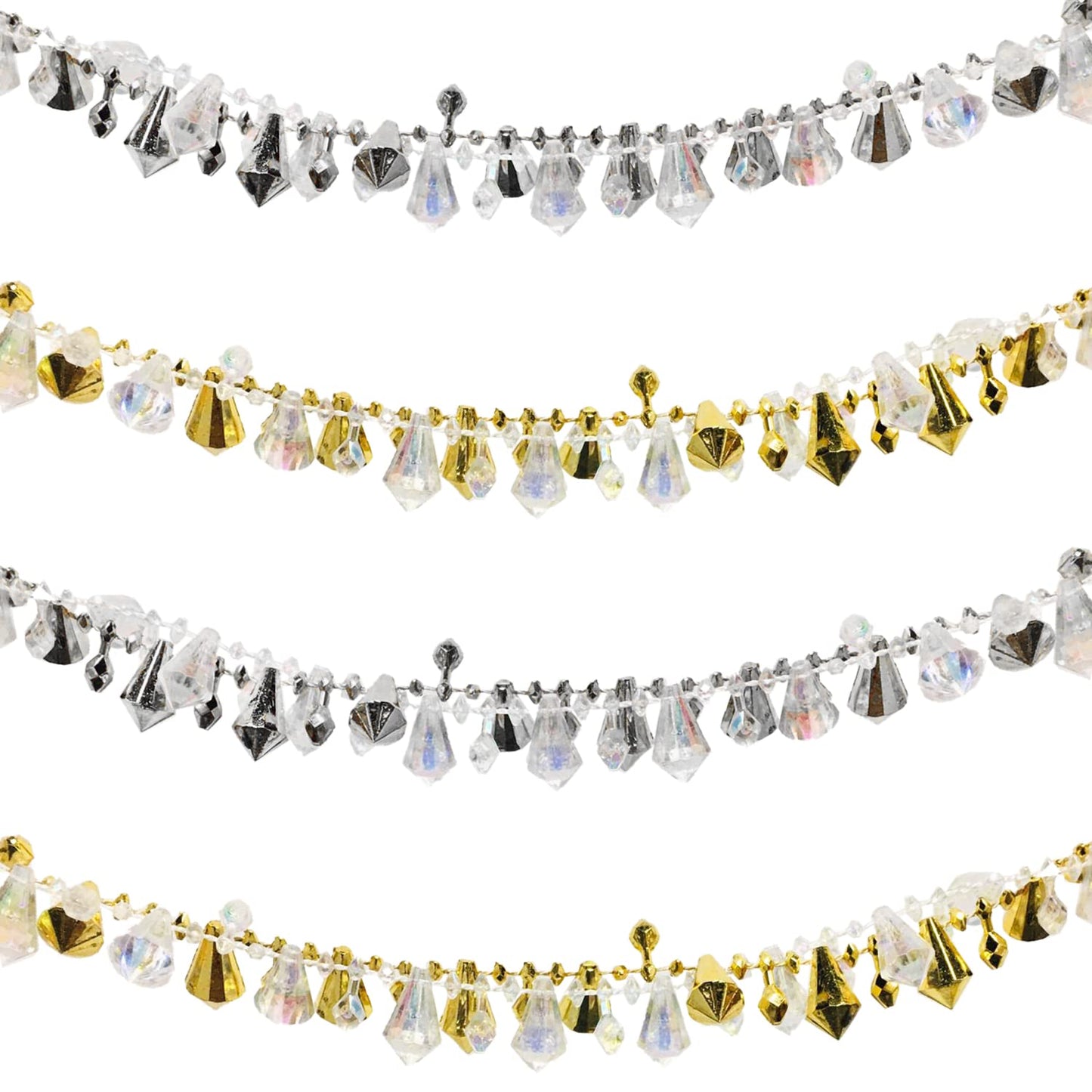 Jishi 16ft Christmas Garland Christmas Tree Silver Bead Decor, Clear Iridescent Silver Bead Garland Twist Bead String for Christmas Tree Decoration, Rustic Crystal Garland Ornaments Home Decorations