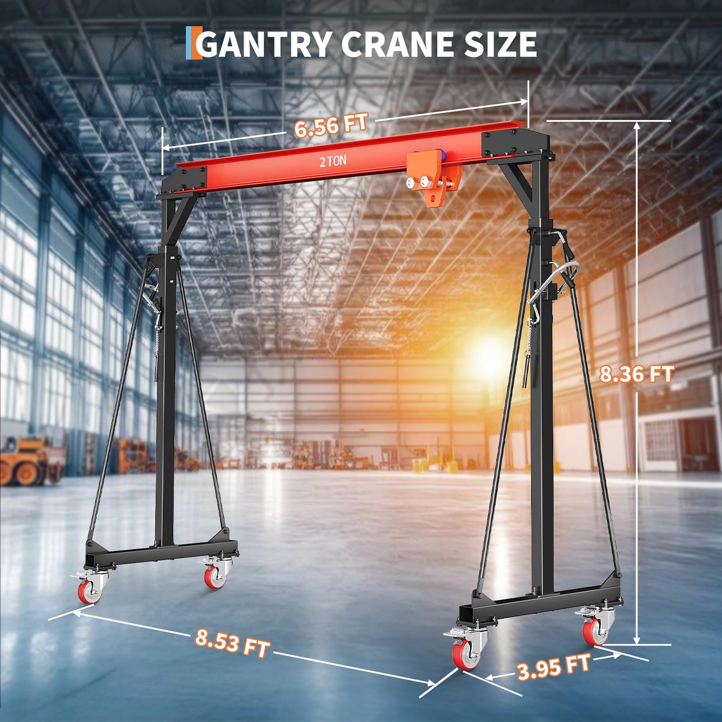 4400 LBS Gantry Crane with Manual Trolley, 2 Ton Gantry Crane with 8-12 FT Adjustable Height, Shop Crane Lift Hoist with Hooks & Shackles for Warehouse, Factory