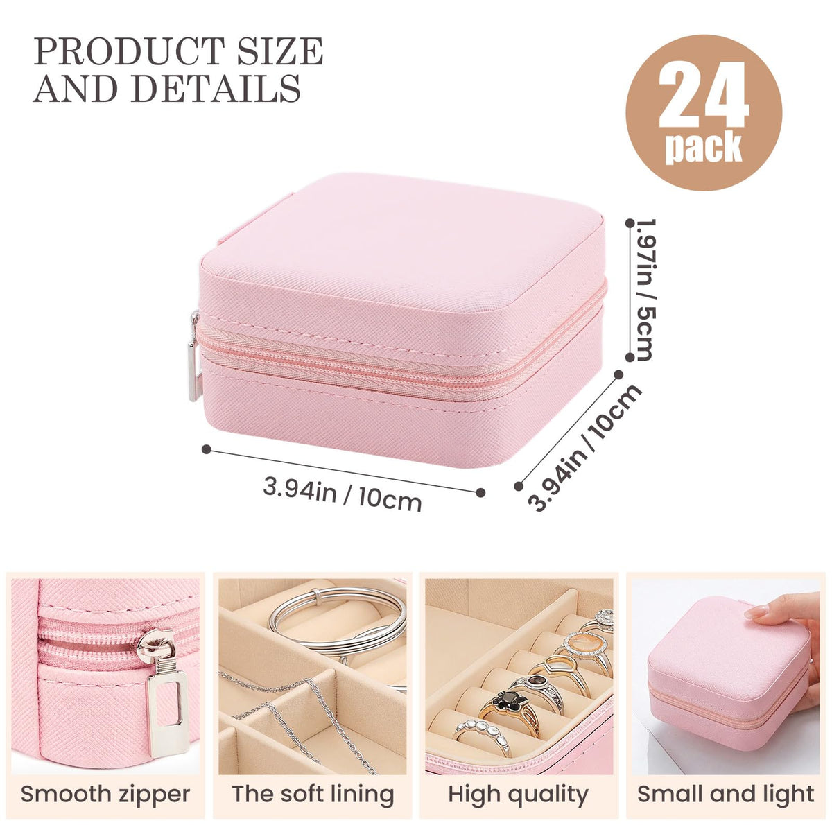 Easytle 24 Pcs Travel Jewelry Box Exquisite Travel Jewelry Case Portable Jewellery Storage Holder Organizer Box Small Jewelry Organizer for Rings Earrings Necklaces Pendants Bracelets Watches