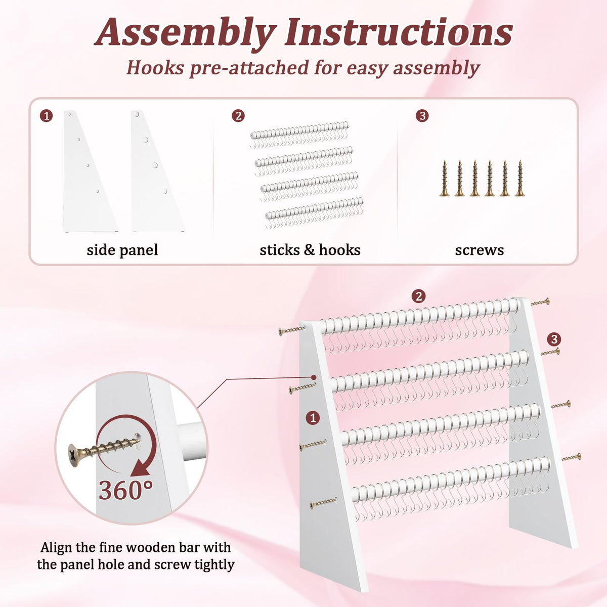 Bellaownia 4 Tier Bracelet Holder Stand with 100 Hooks, Wooden Bracelet Display Organizer Rack for Jewelry, Home, Vendors and Store Display (white)