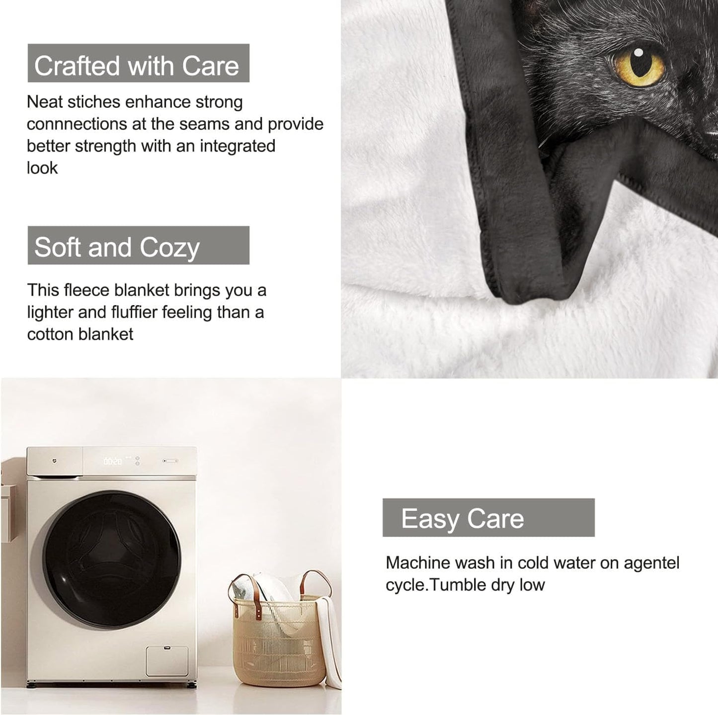 HommomH Black Cat Blanket for Women Girls, Cat Lover Gifts, Soft Fleece Throw Blankets for Sofa Couch Bed, Cozy Home Decor for Bedroom Living Room, 60" x 80"